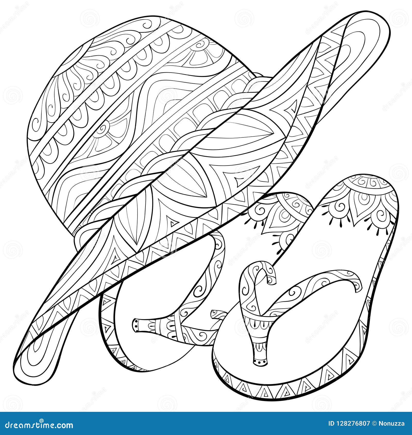 Download Adult Coloring Book,page A Cute Hat And A Pair Of Beach ...