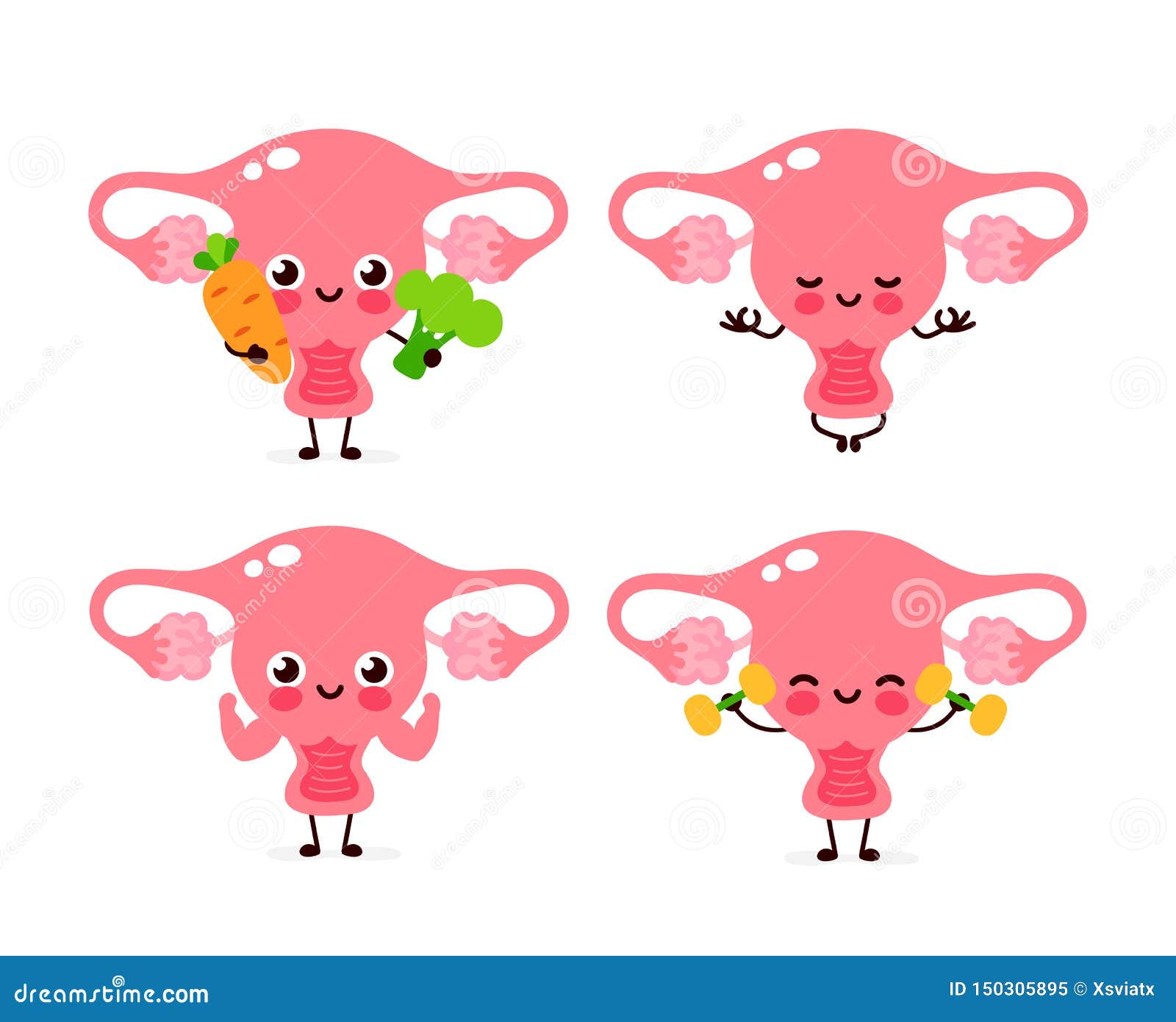 Cute Healthy Happy Women Uterus Organ Stock Vector - Illustration of ...