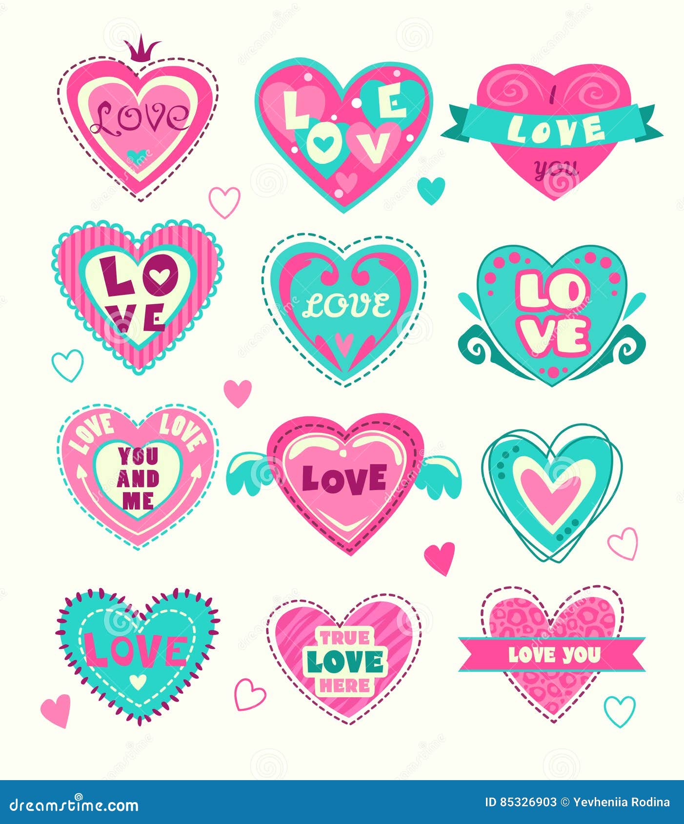 Cute Heart Shape Labels Set. Stock Vector - Illustration of ...