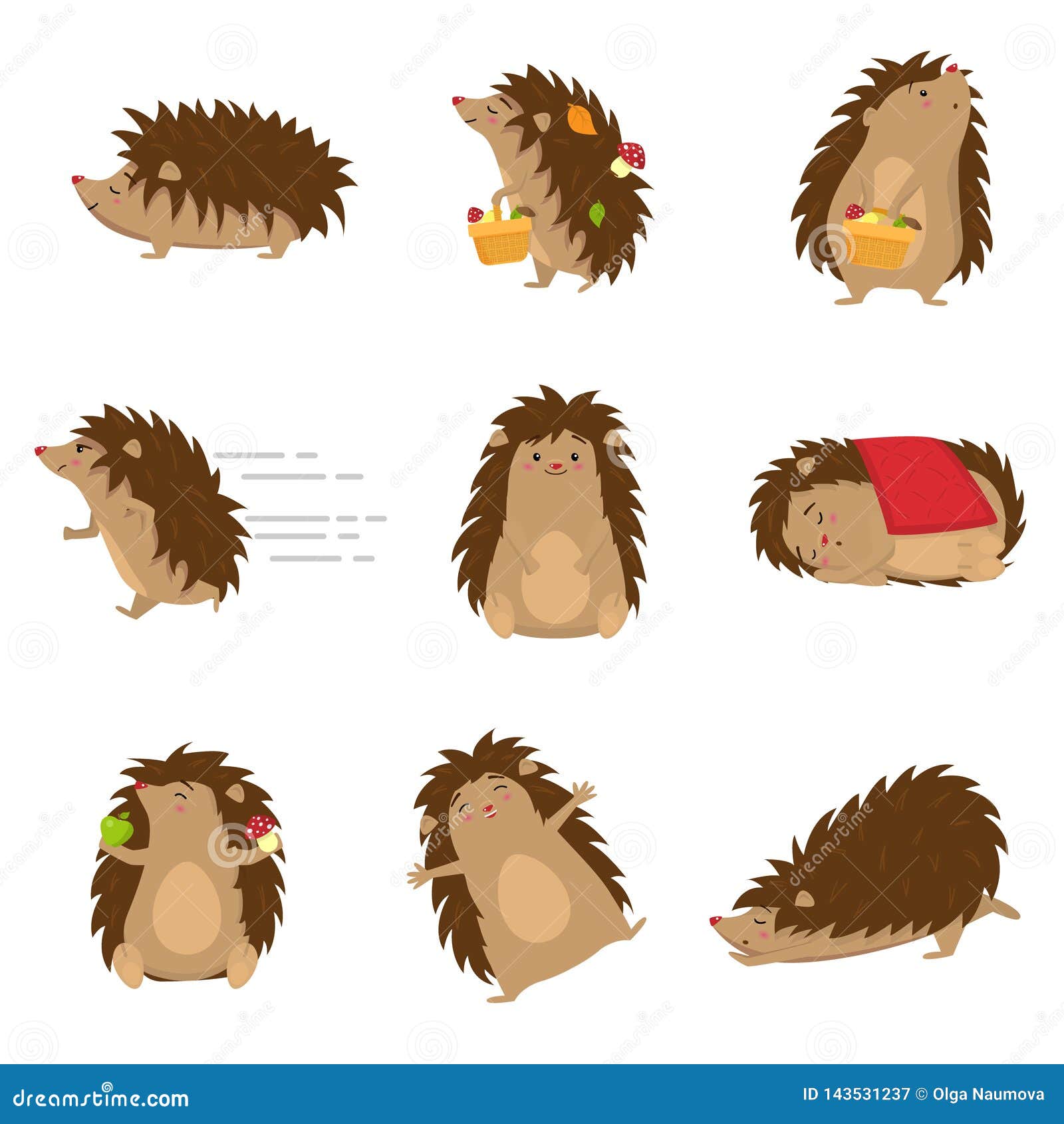 Cute Hedgehogs in Different Poses Set Isolated on White Background Stock  Vector - Illustration of cartoon, animal: 143531237