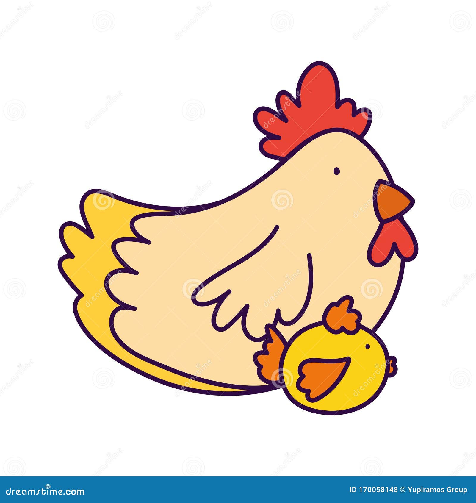 Cute Hen and Chicken Birds Farm Animal Cartoon Stock Vector - Illustration  of character, element: 170058148