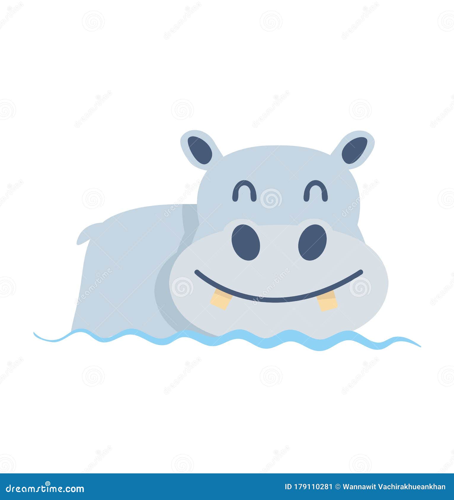 Hippo In Water. Big Fat Hippopotamus In Swamp. Cute Hippo Head Vector ...