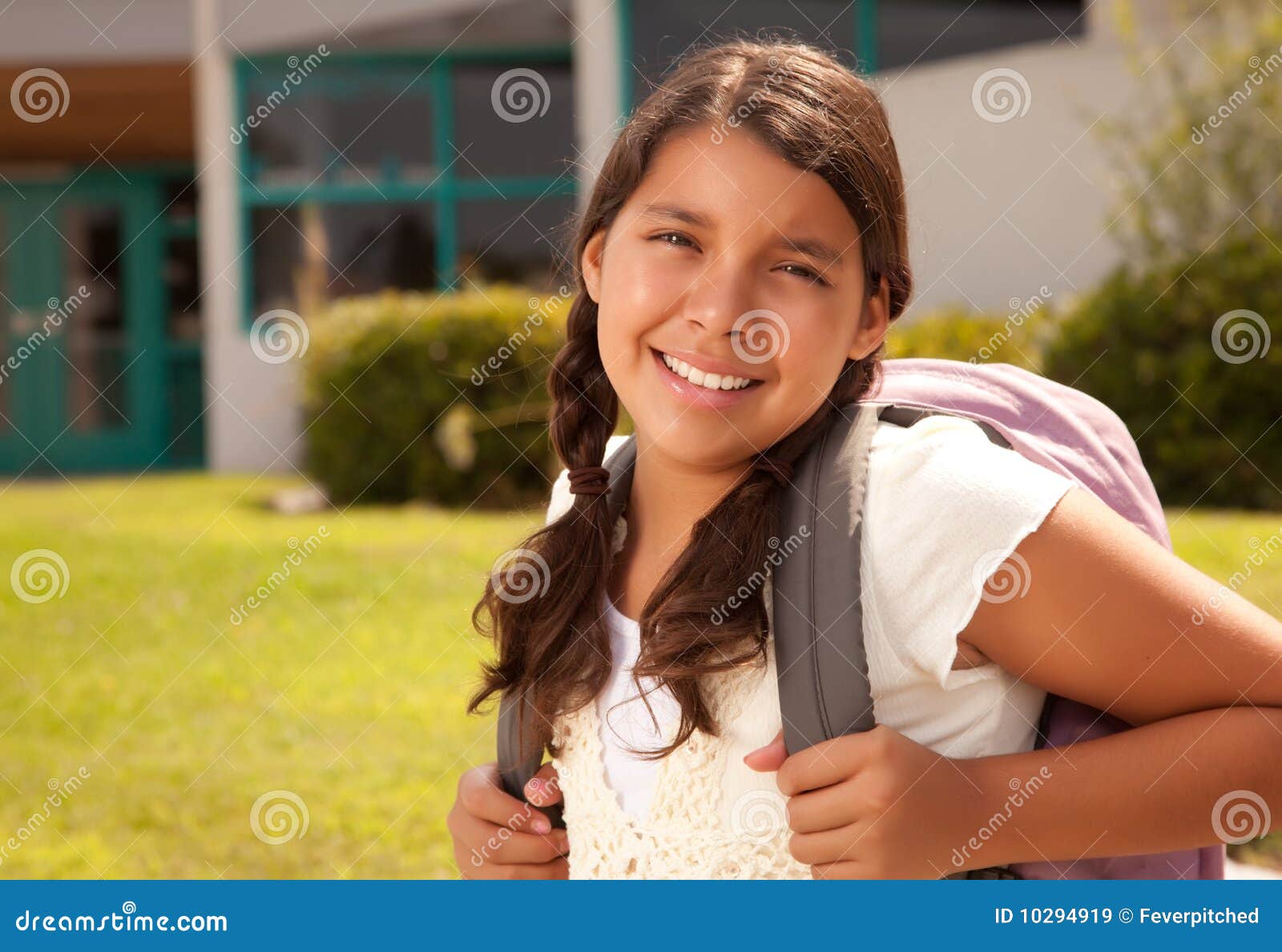 cute hispanic teen girl student ready for school