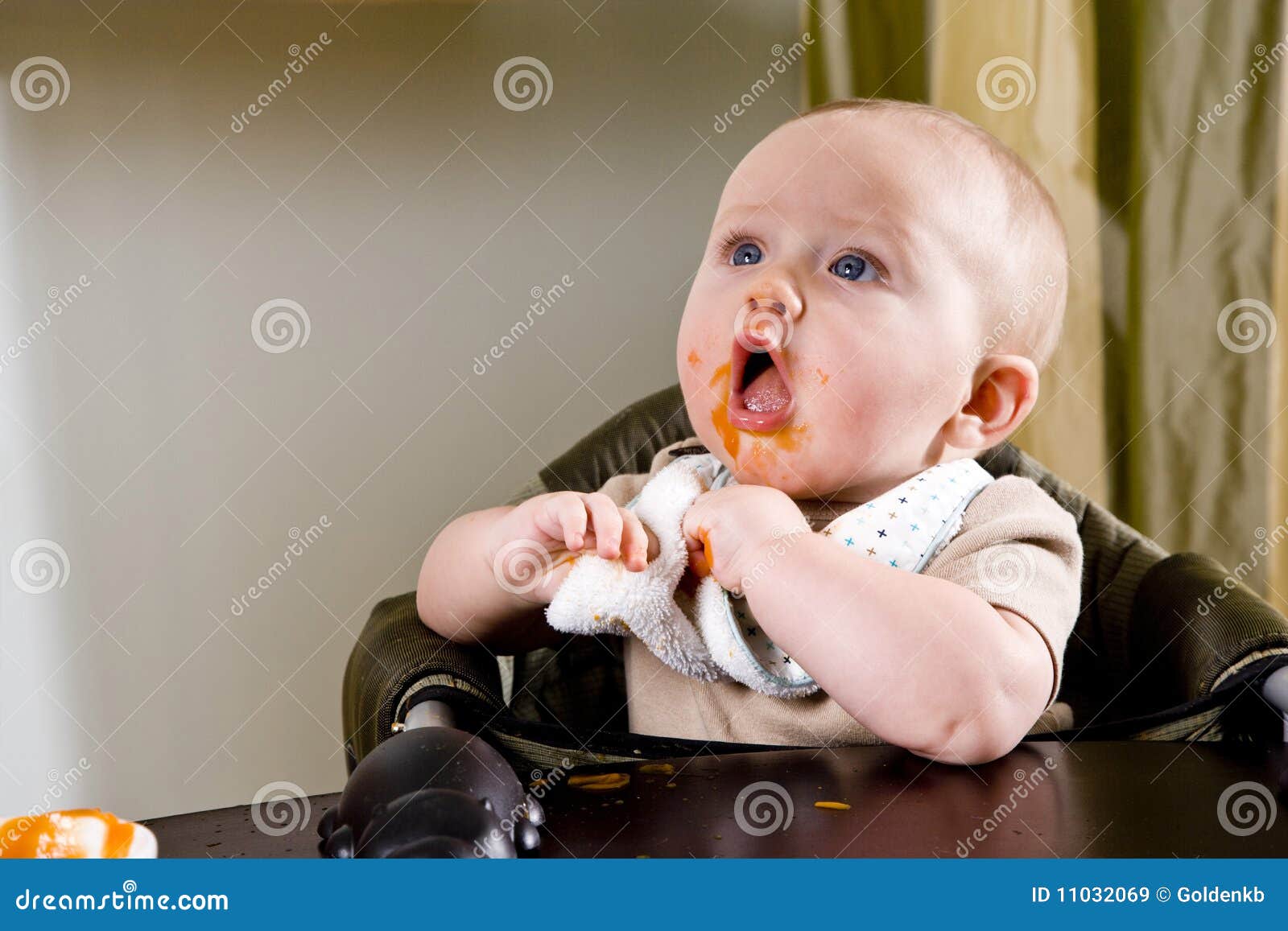 Cute Hungry Baby Eating Solid Food Stock Image Image of learning