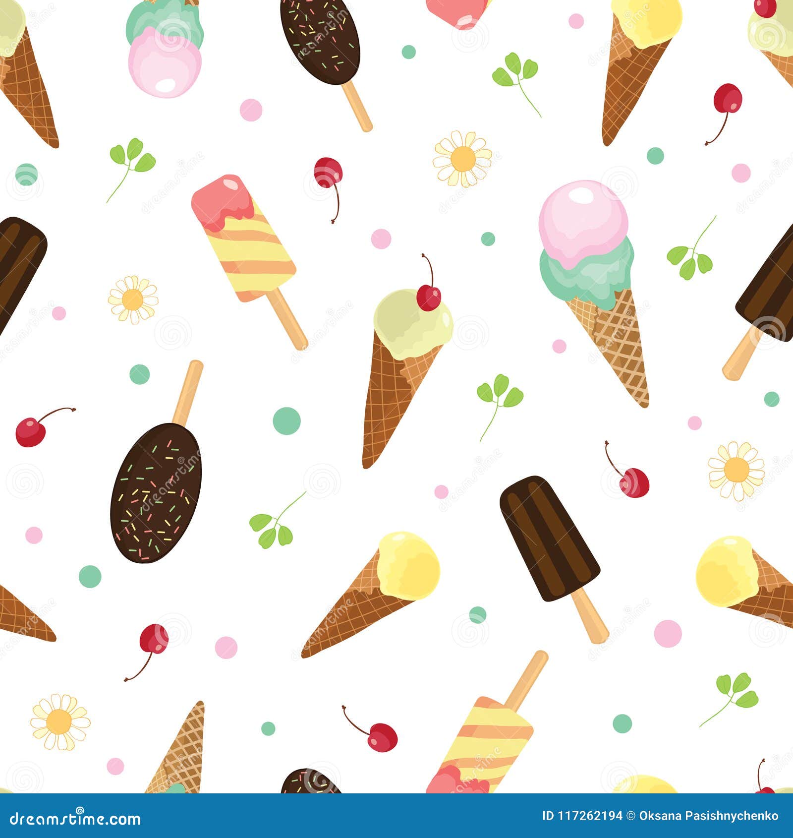 Cute Ice Cream and Candy Seamless Pattern Stock Vector - Illustration of  background, frozen: 117262194