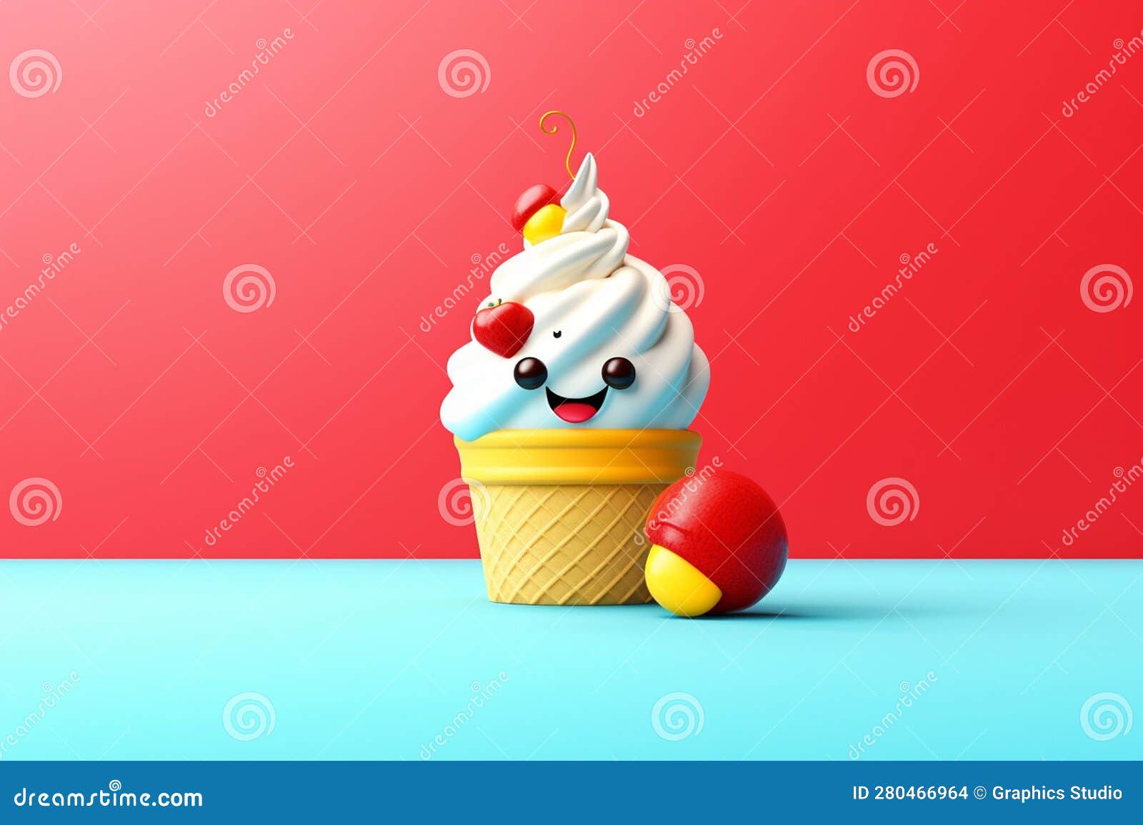 Cute Ice Cream Character with Isolated Background, 3d Render
