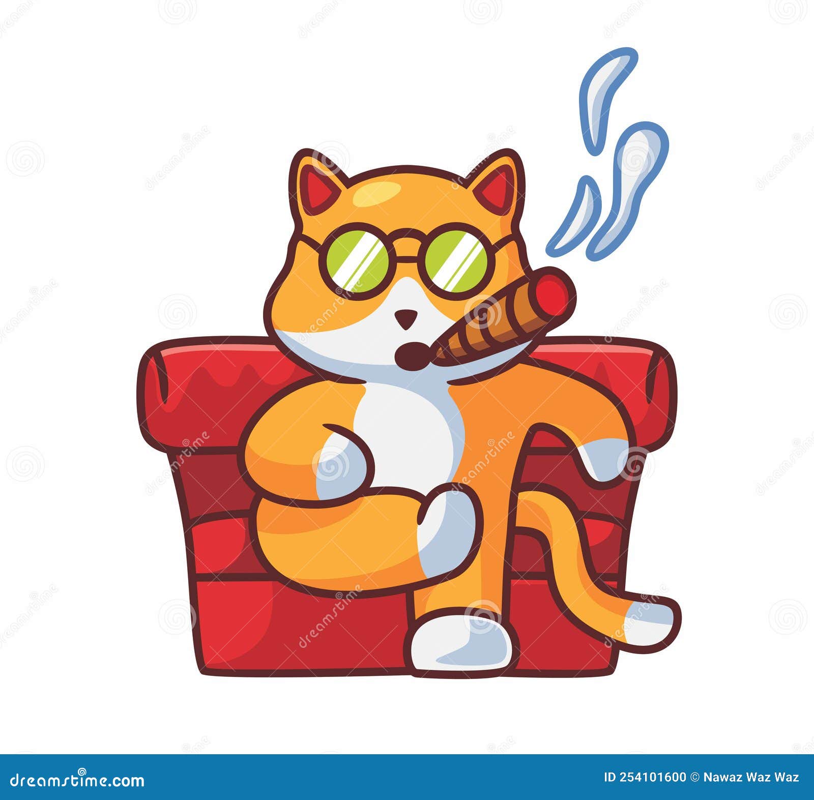 Cute Boss Cat with Cigarette Stock Illustration Illustration of