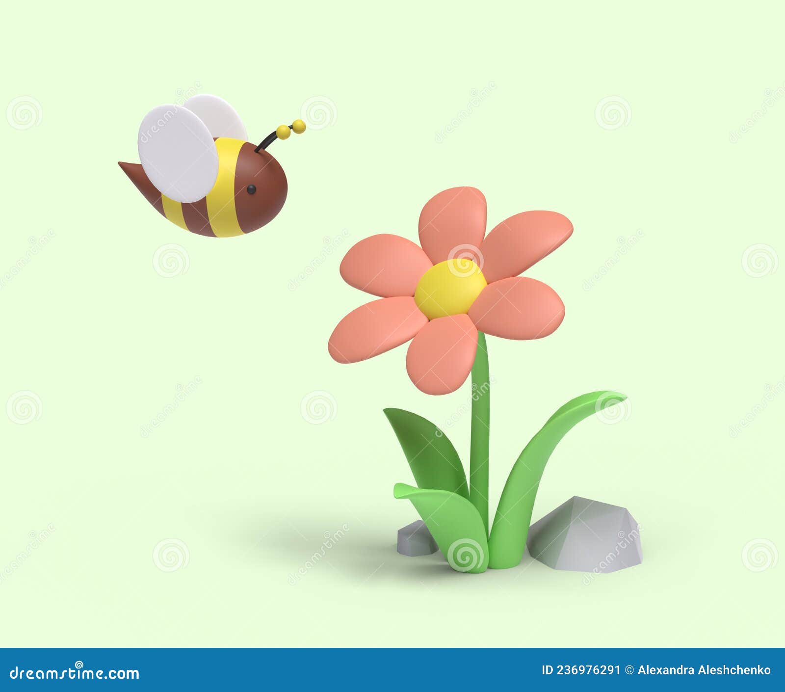 Cute Illustration with Cartoon Flower and a Bee. Stock Illustration
