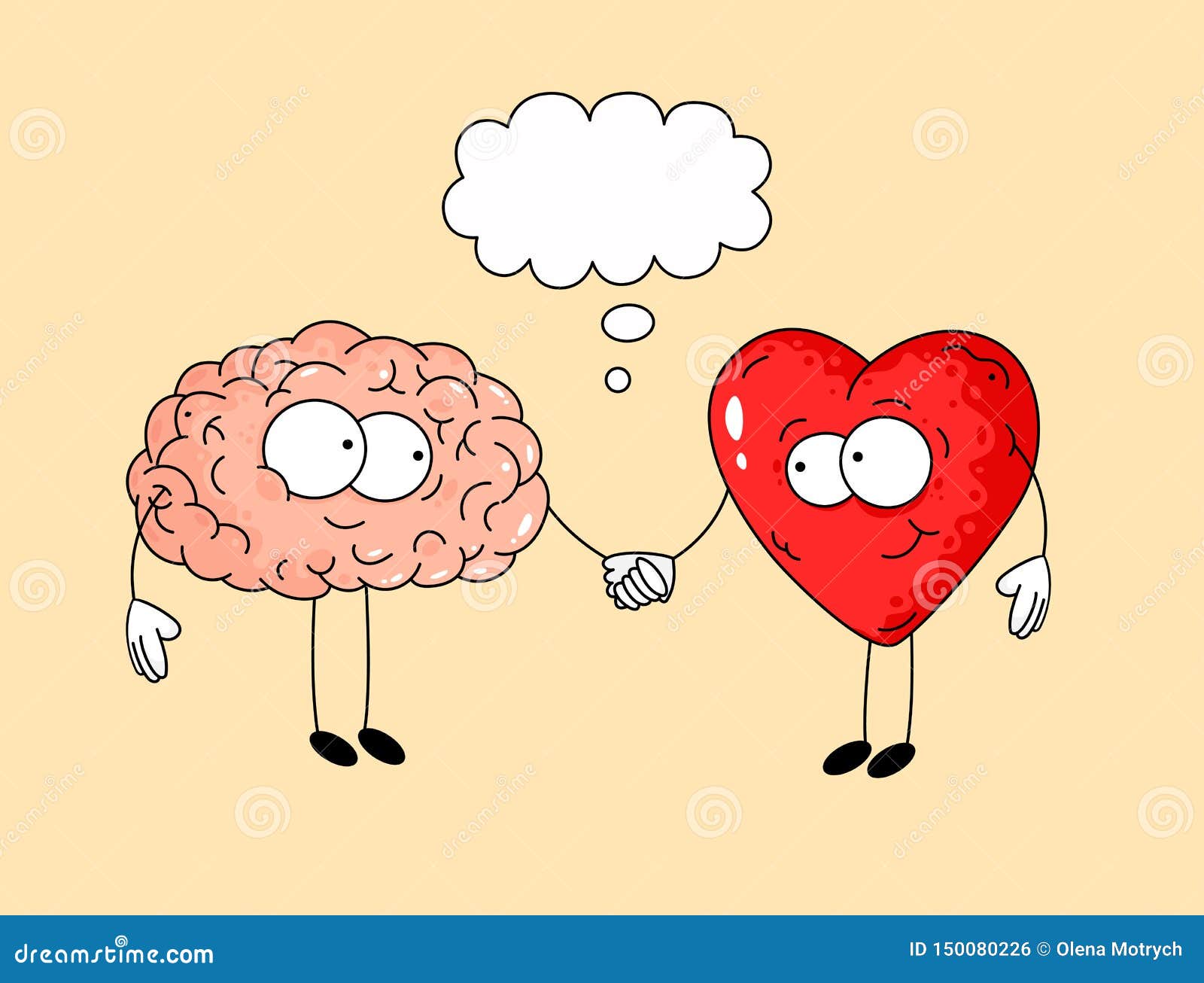 Cute Illustration of Human Brain and Heart. Stock Vector - Illustration of  cartoon, health: 150080226