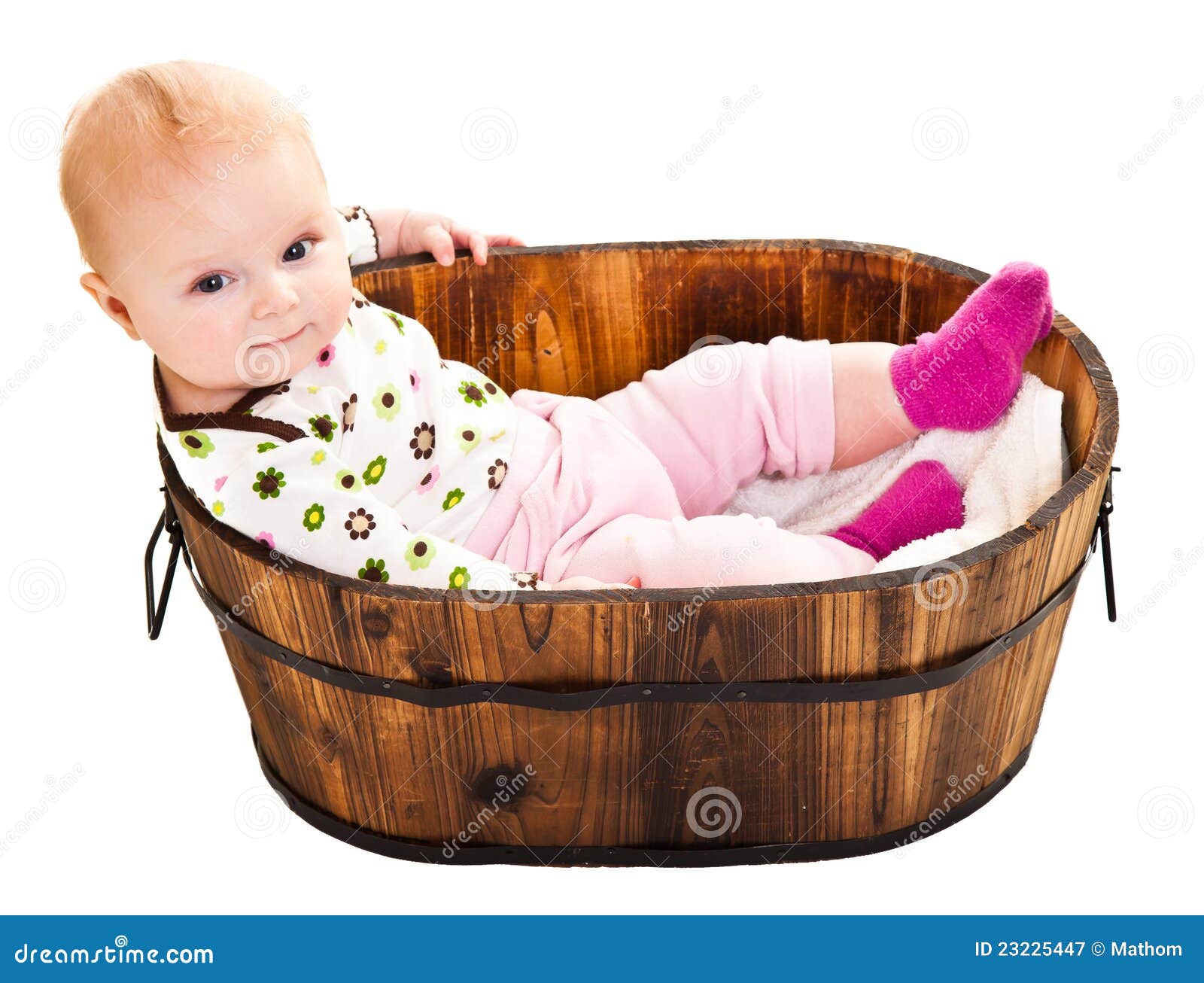 Cute Infant in Wooden Bucket Stock Image Image of girl, child 23225447