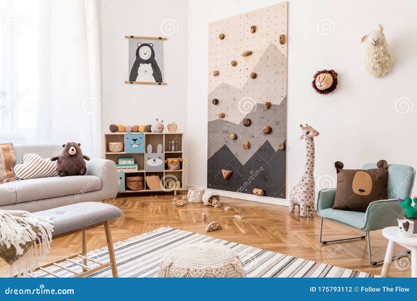 Cute Interior Of Kid Room With Baby Accessories And Toys Stock Photo Image Of Basket Green