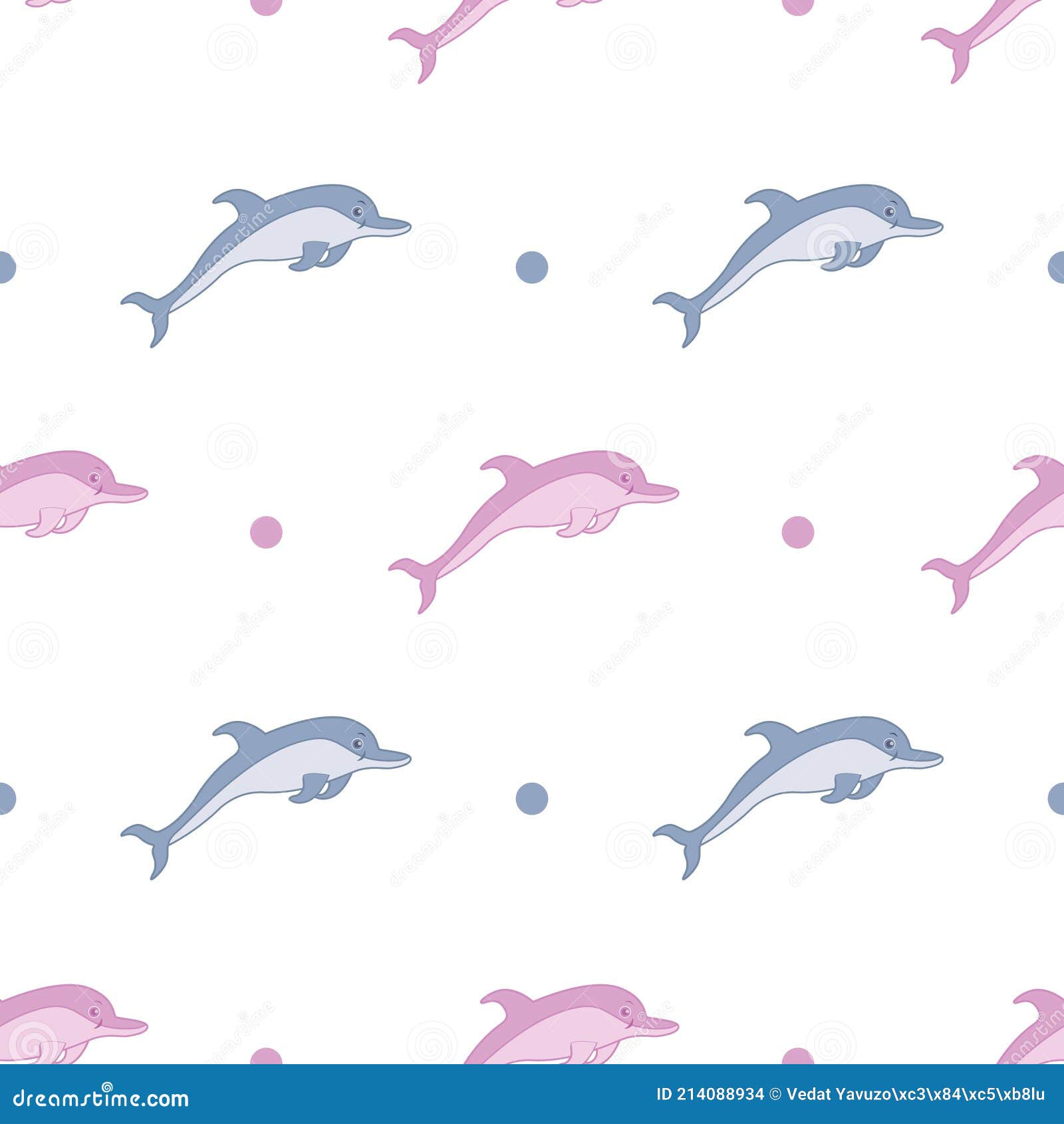 Cute Jumping Cartoon Dolphin Seamless Pattern Vector Stock Vector -  Illustration of pink, jumping: 214088934