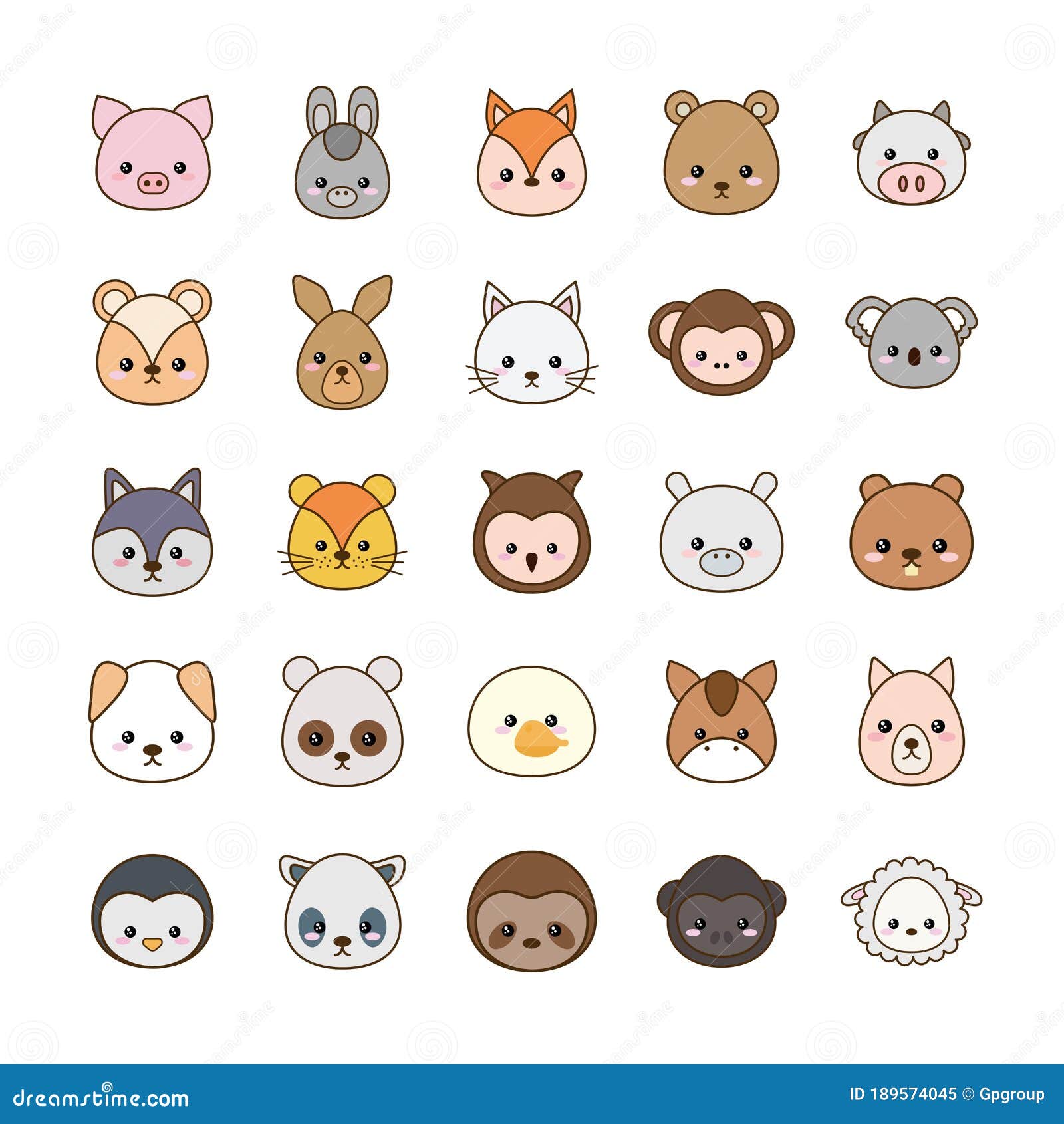 Cute Kawaii Animals Cartoons Line and Fill Style Icon Set Vector Design  Stock Vector - Illustration of inspiration, sheep: 189574045