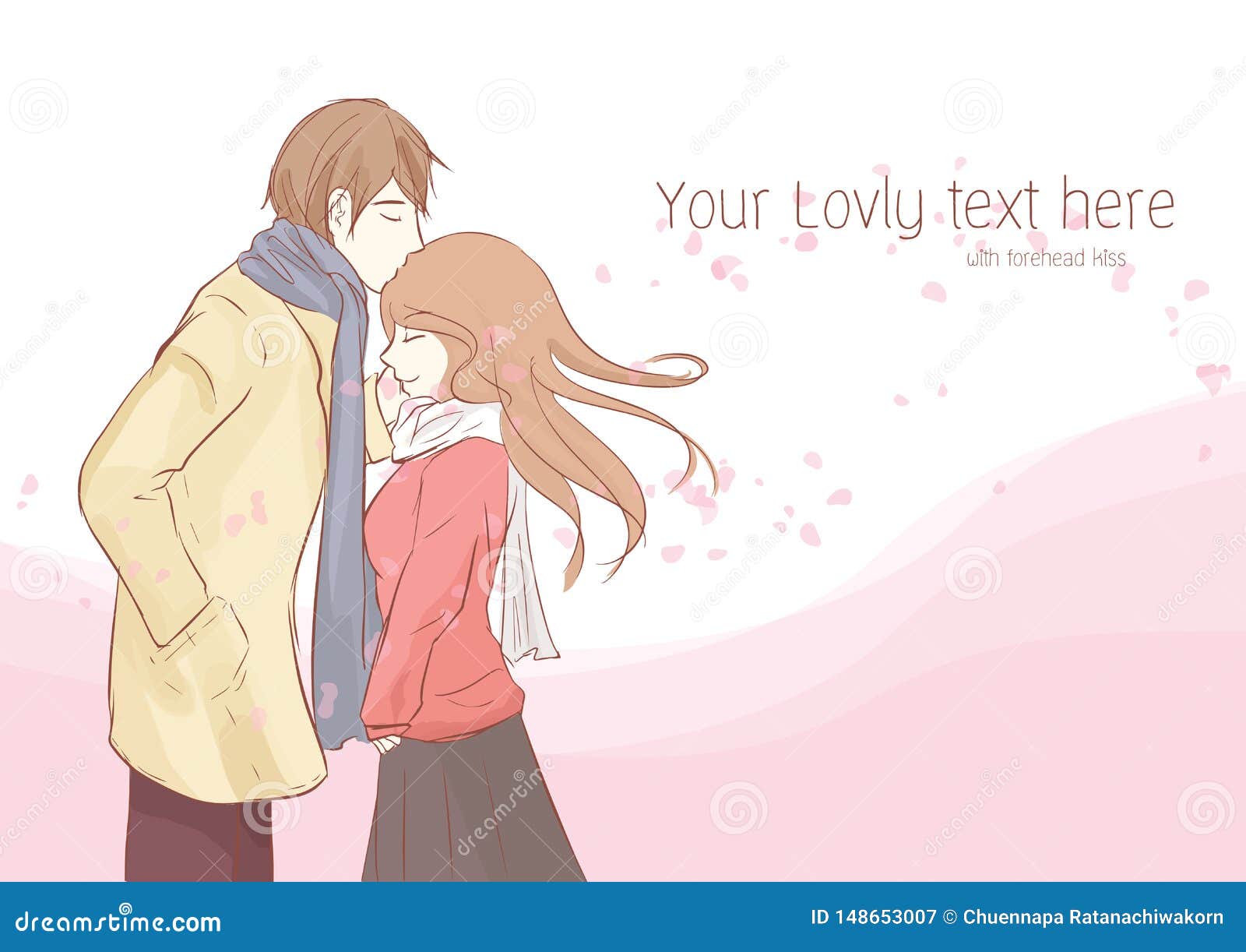 Cute Couple Illustration Valentine Event Anime Stock Illustration