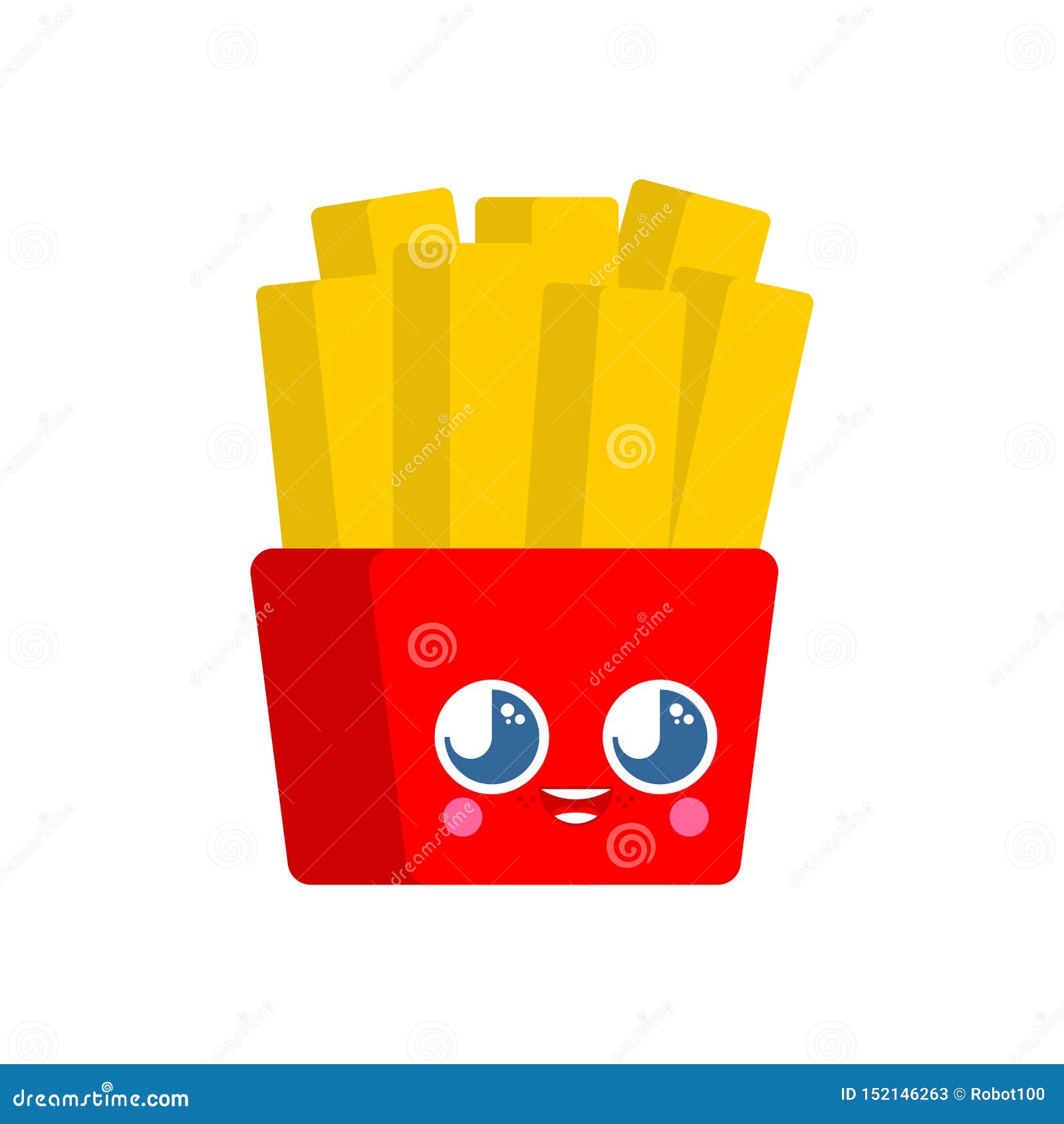 Cute Kawaii French Fries Isolated Funny Fastfood Cartoon