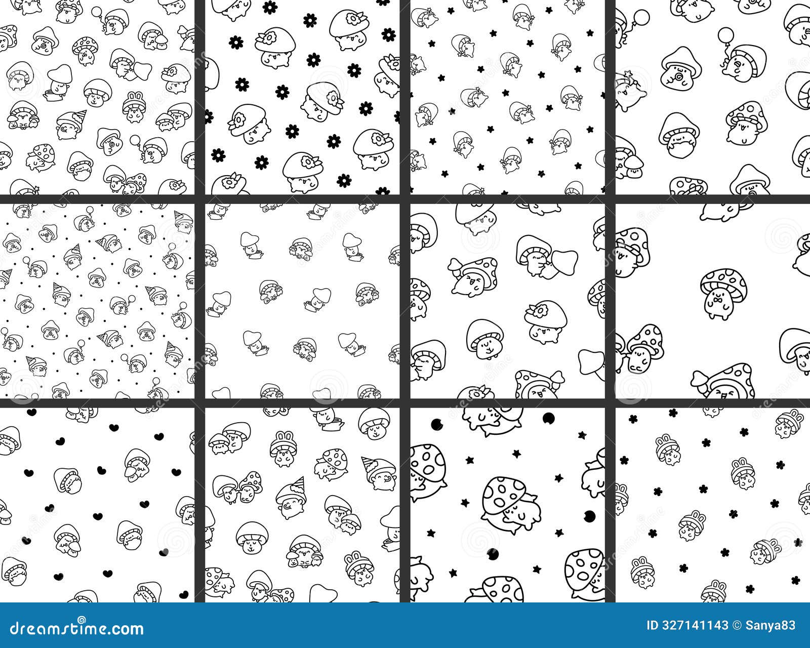 cute kawaii funny mushroom. coloring page