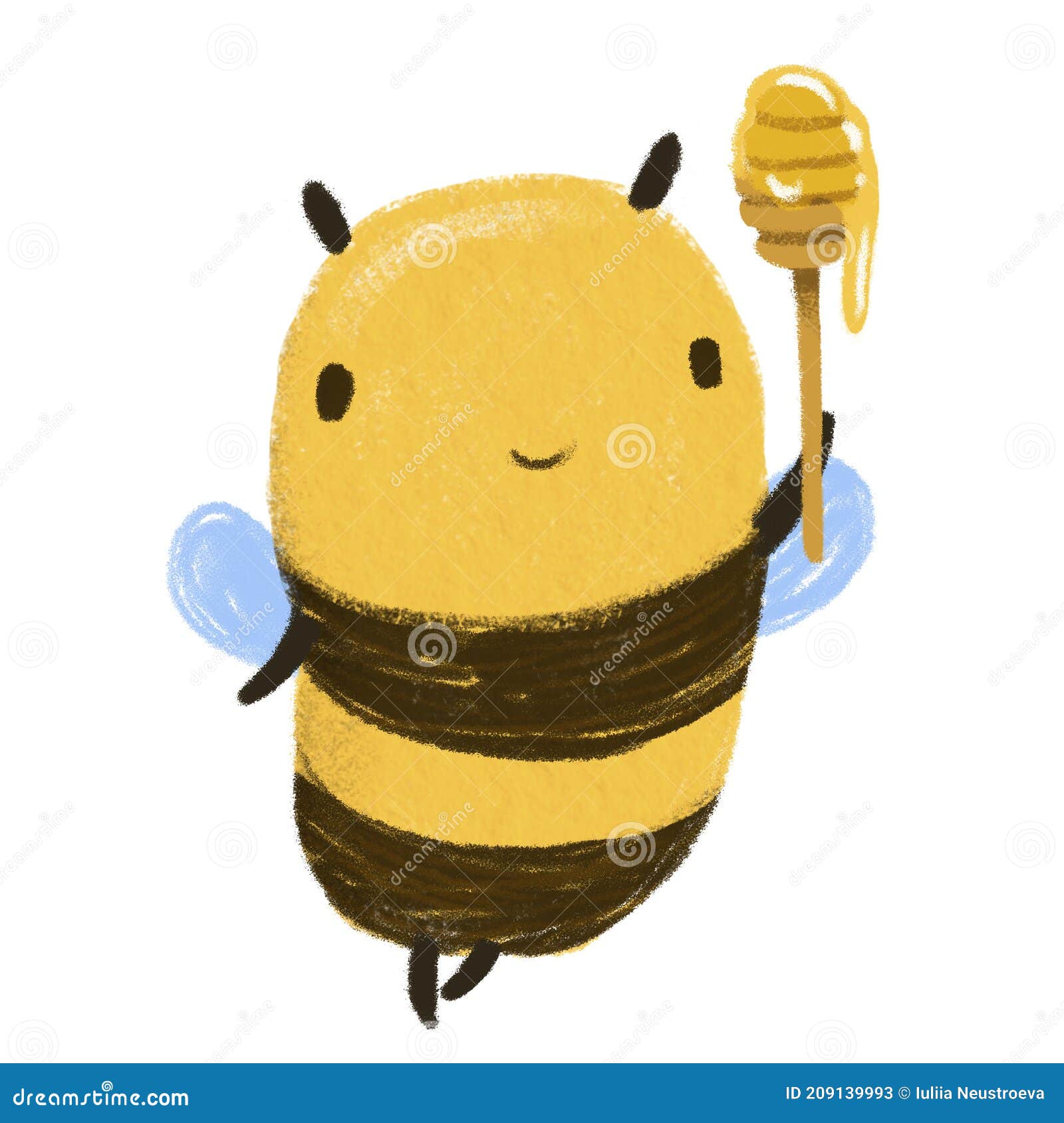 Cartoon cute bee holds a big honey pot. Fresh organic honey - Vector  illustration isolated Stock Vector | Adobe Stock