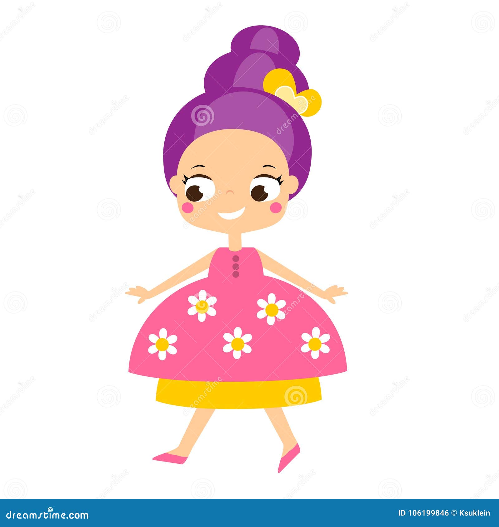 Cute Kawaii Kid Girl in Princess Dress. Cartoon Style Vector ...
