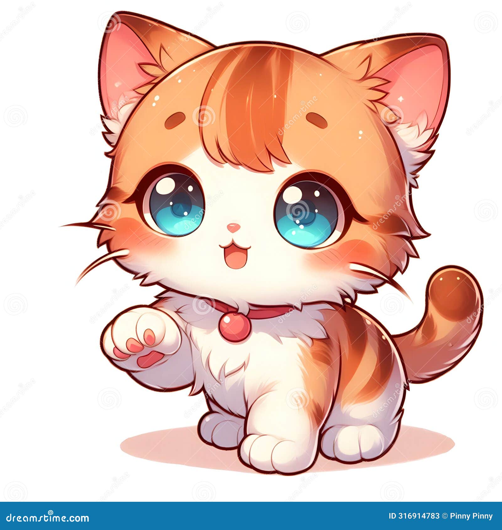 a cute kawaii kitten with blue eyes dynamic pose, cartton, anime art, t-shirt, stickers 