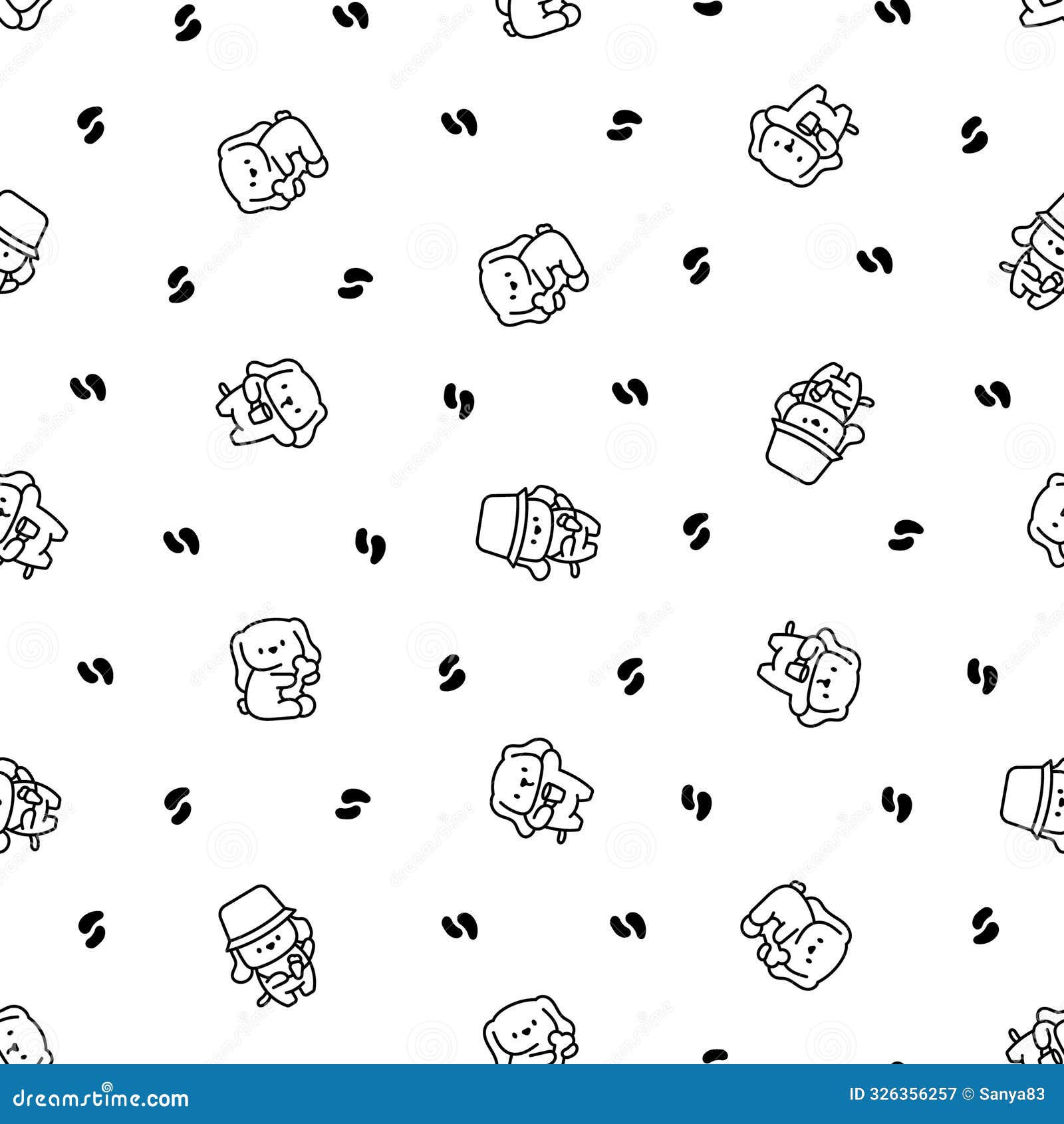 Cute Little Dog. Seamless Pattern. Coloring Page Stock Vector
