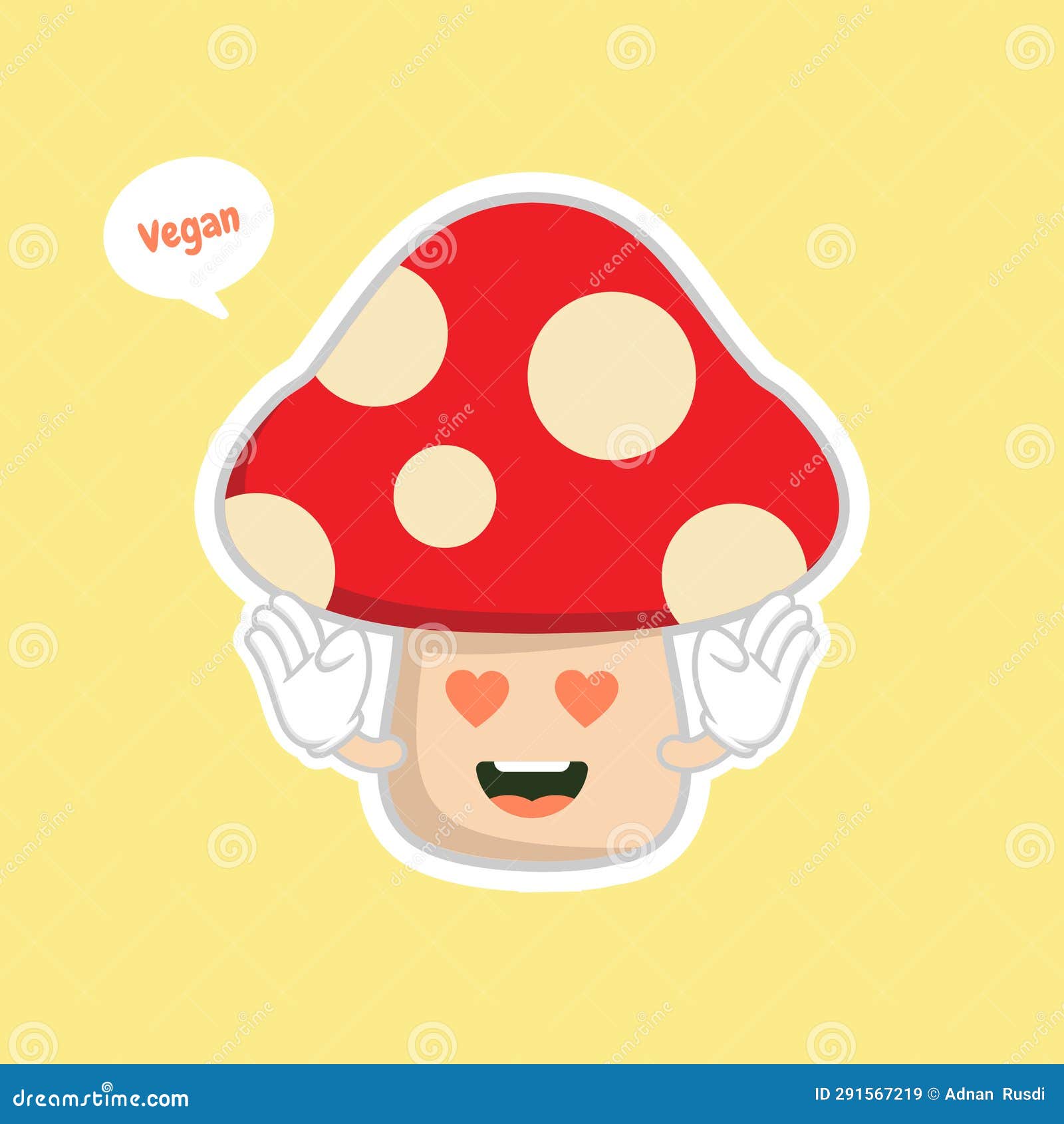 Cute and Kawaii Mushroom Character Flat Design Vector Illustration