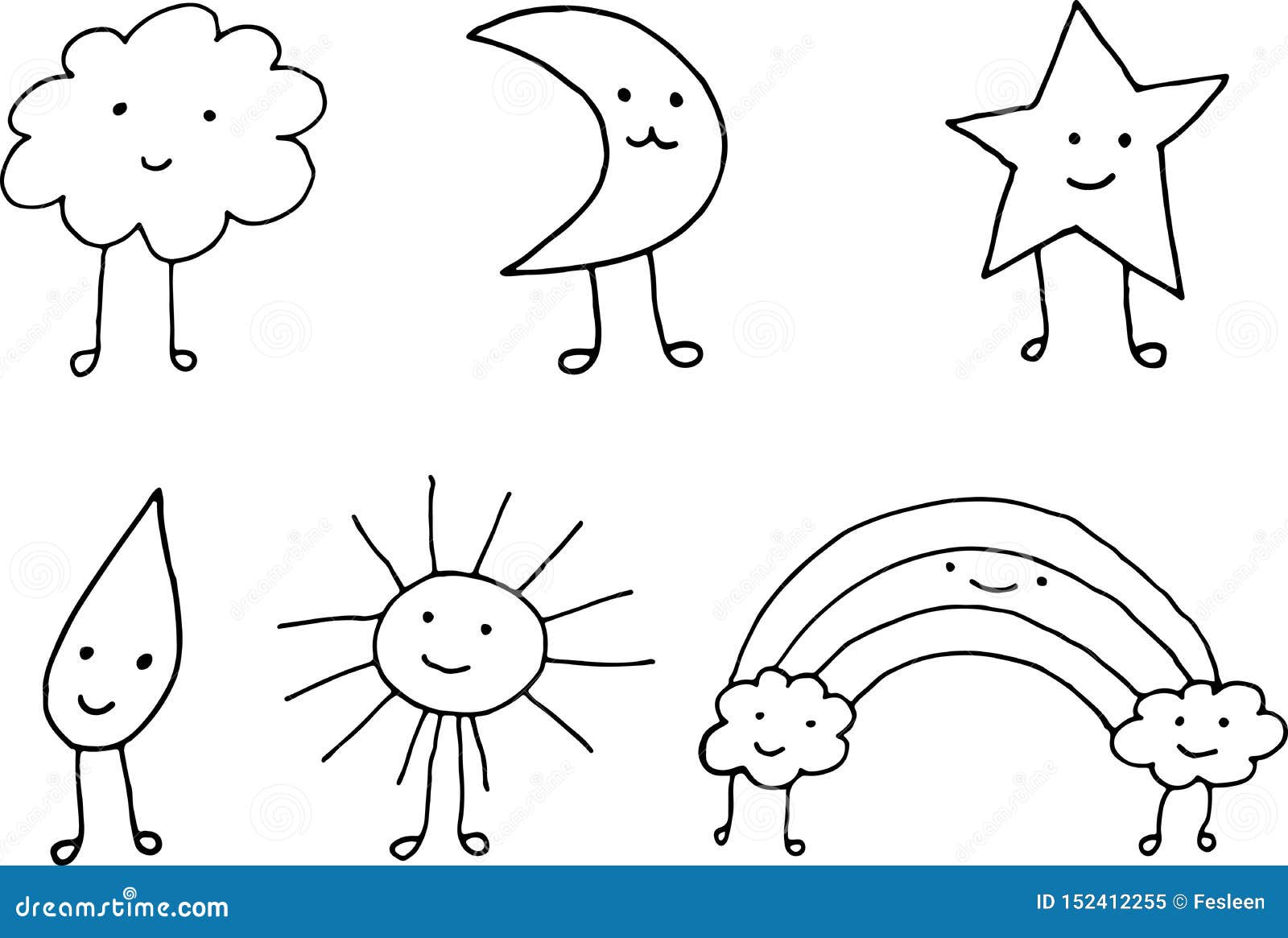 Download Cute Kawaii Weather Icons. Doodle Cartoon Simple Drawing ...