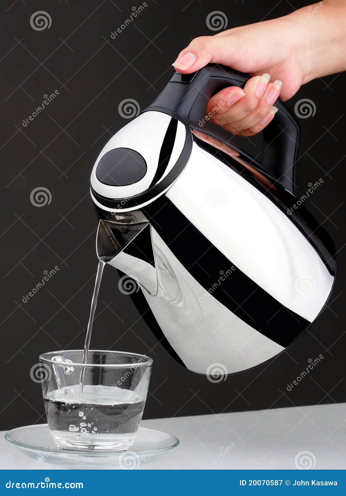 Hand Pouring Chrome Kettle Water Boiler Isolated Stock Image Image of