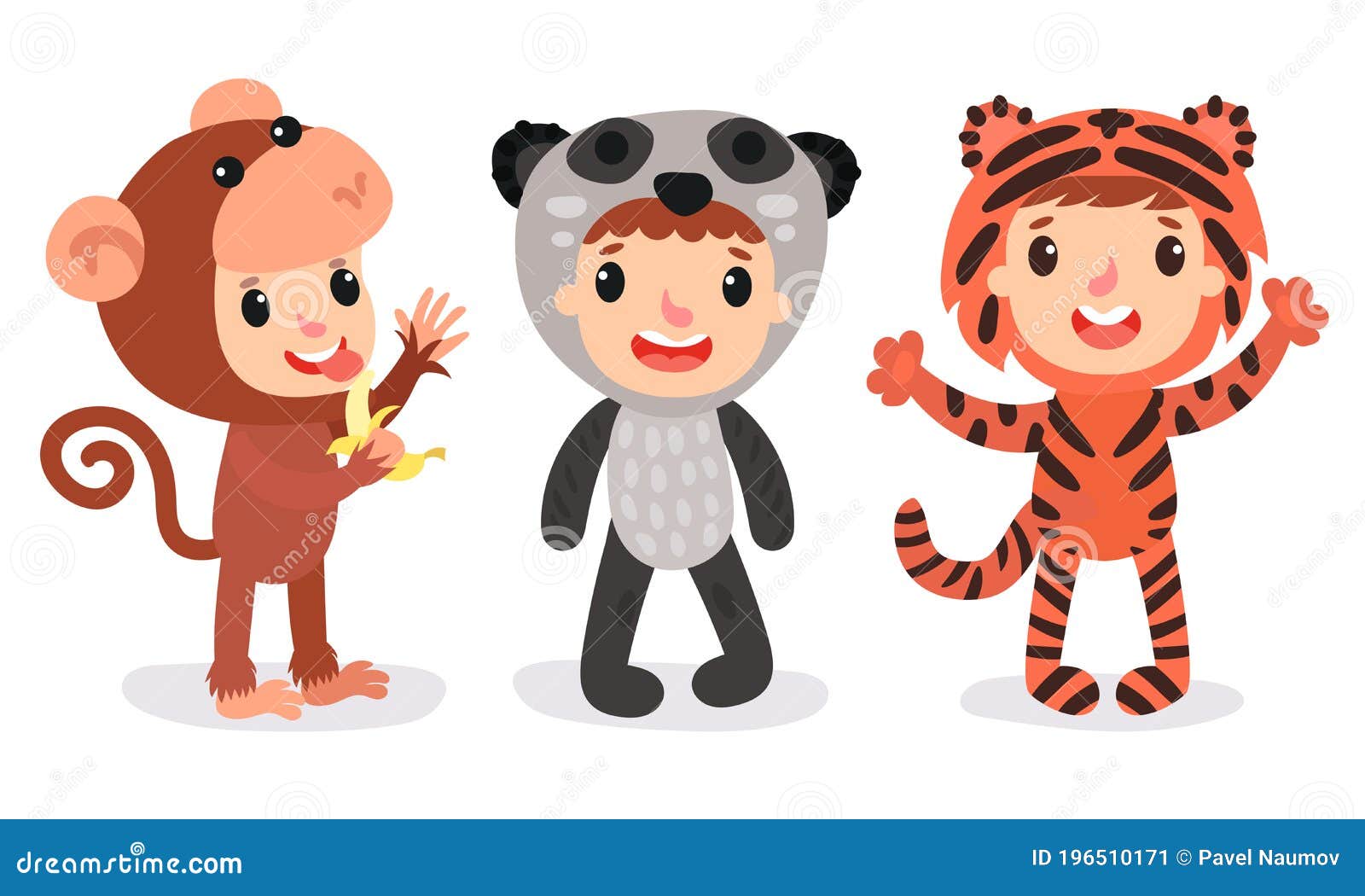 Cute Kid Characters Wearing Animal Costumes Vector Illustration Set ...