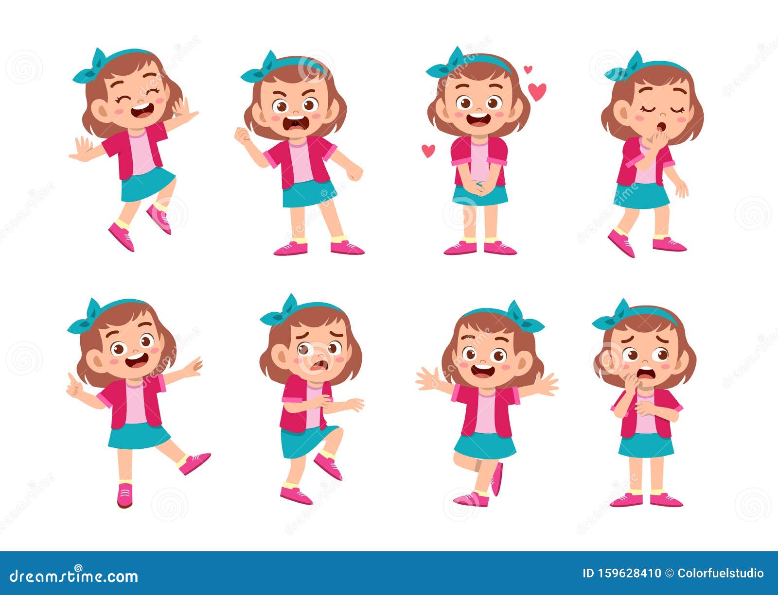 Cute Kid with Many Gesture Expression Set Stock Vector - Illustration ...