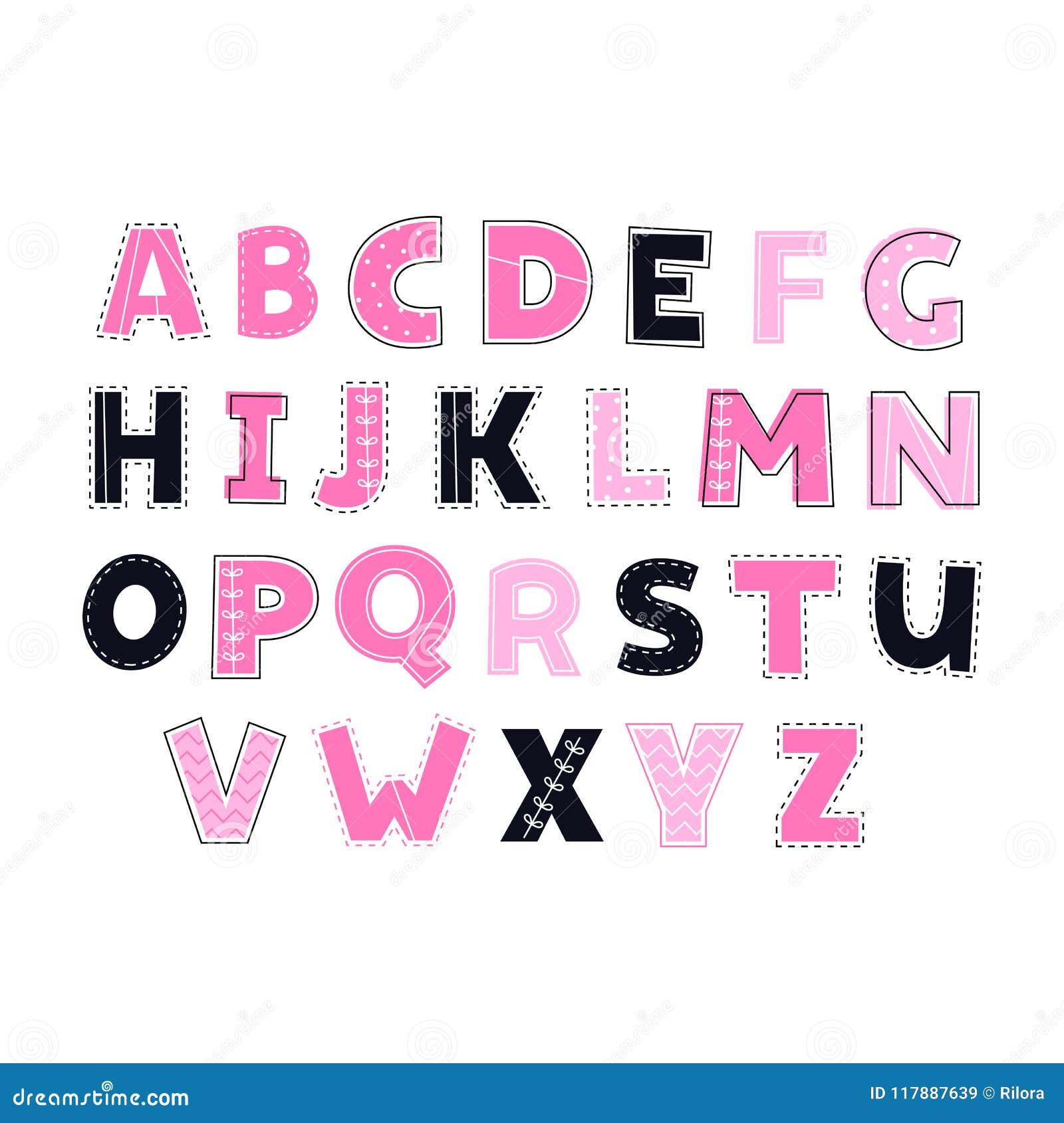 Cute Kids Alphabet. Pink and Dark Blue Colors. Vector. Stock Vector ...