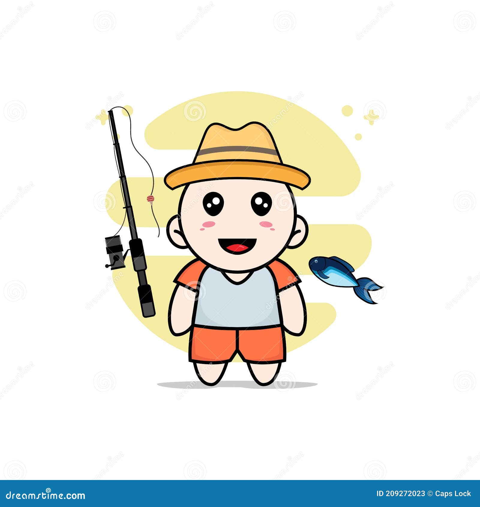 Cute Kids Character Holding a Fishing Rod Stock Vector - Illustration of  kids, design: 209272023