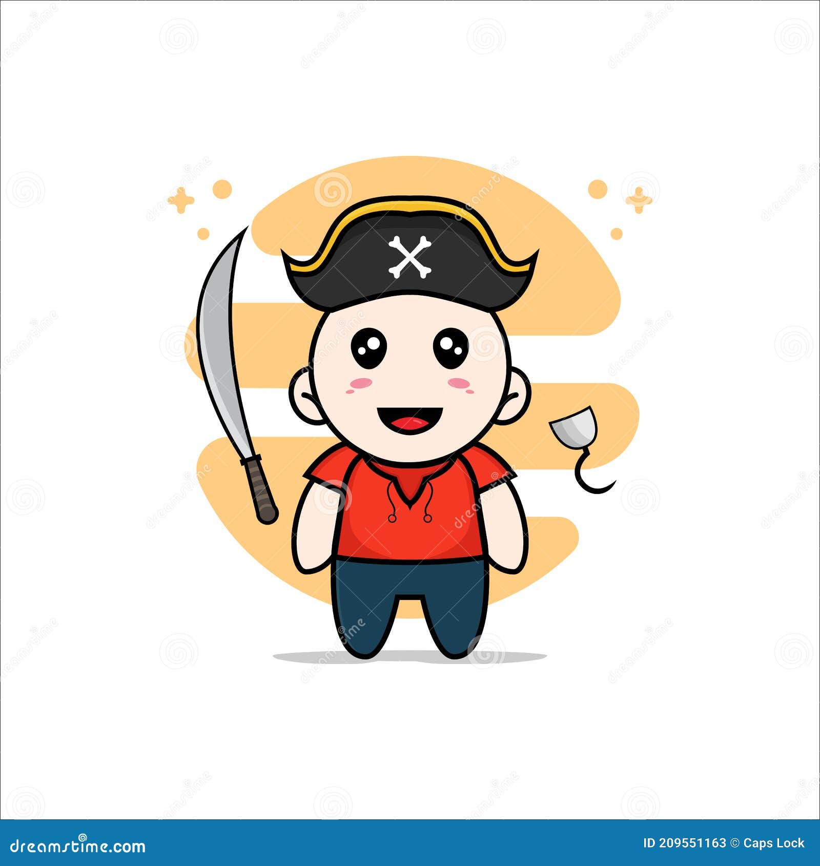 Cute Kids Character Wearing Pirate Costume Stock Vector - Illustration ...