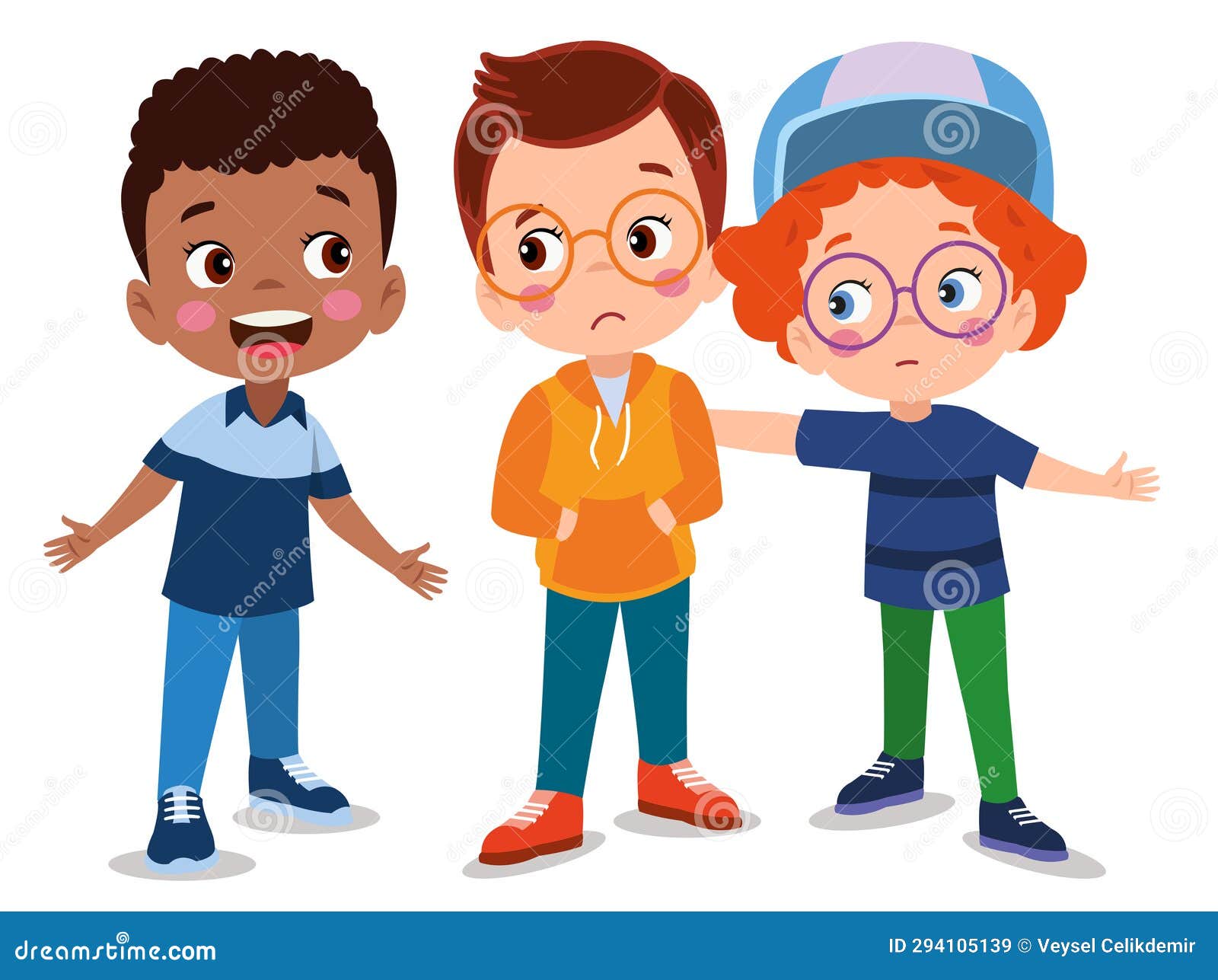 Kids Comforting, Supporting Upset Crying Child Friend With Broken Toy