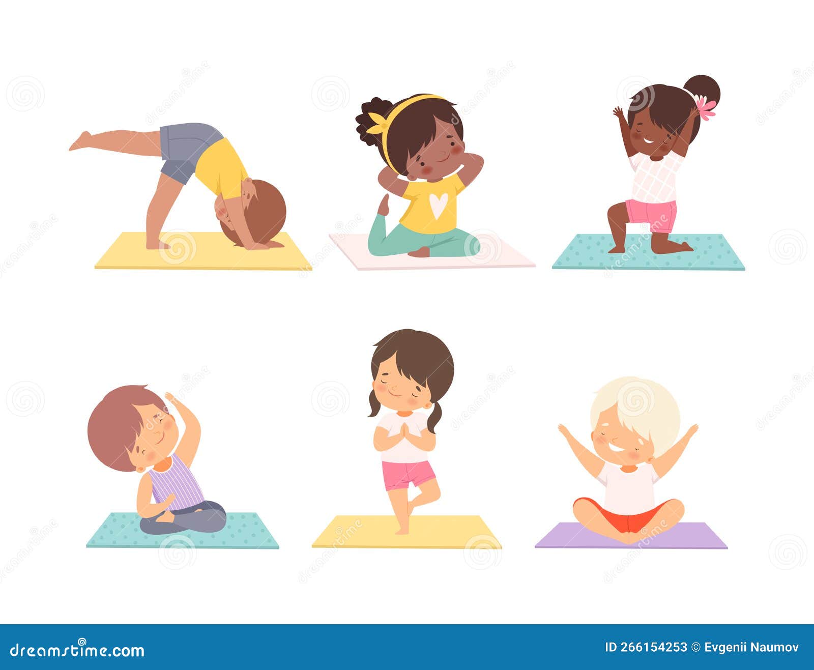 Cute Kids Doing Yoga Set. Little Children Practicing Different Poses ...