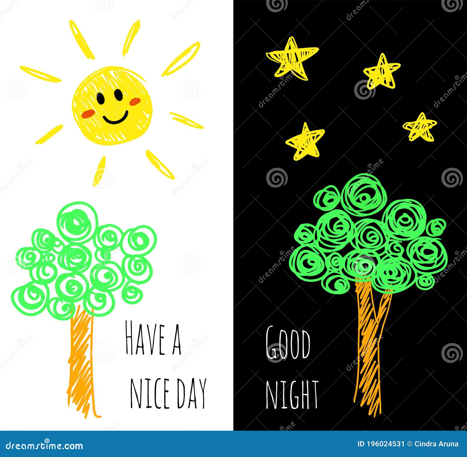 Kids Drawing Illustration Of Day And Night Stock Vector - Illustration Of  Cartoon, World: 196024531