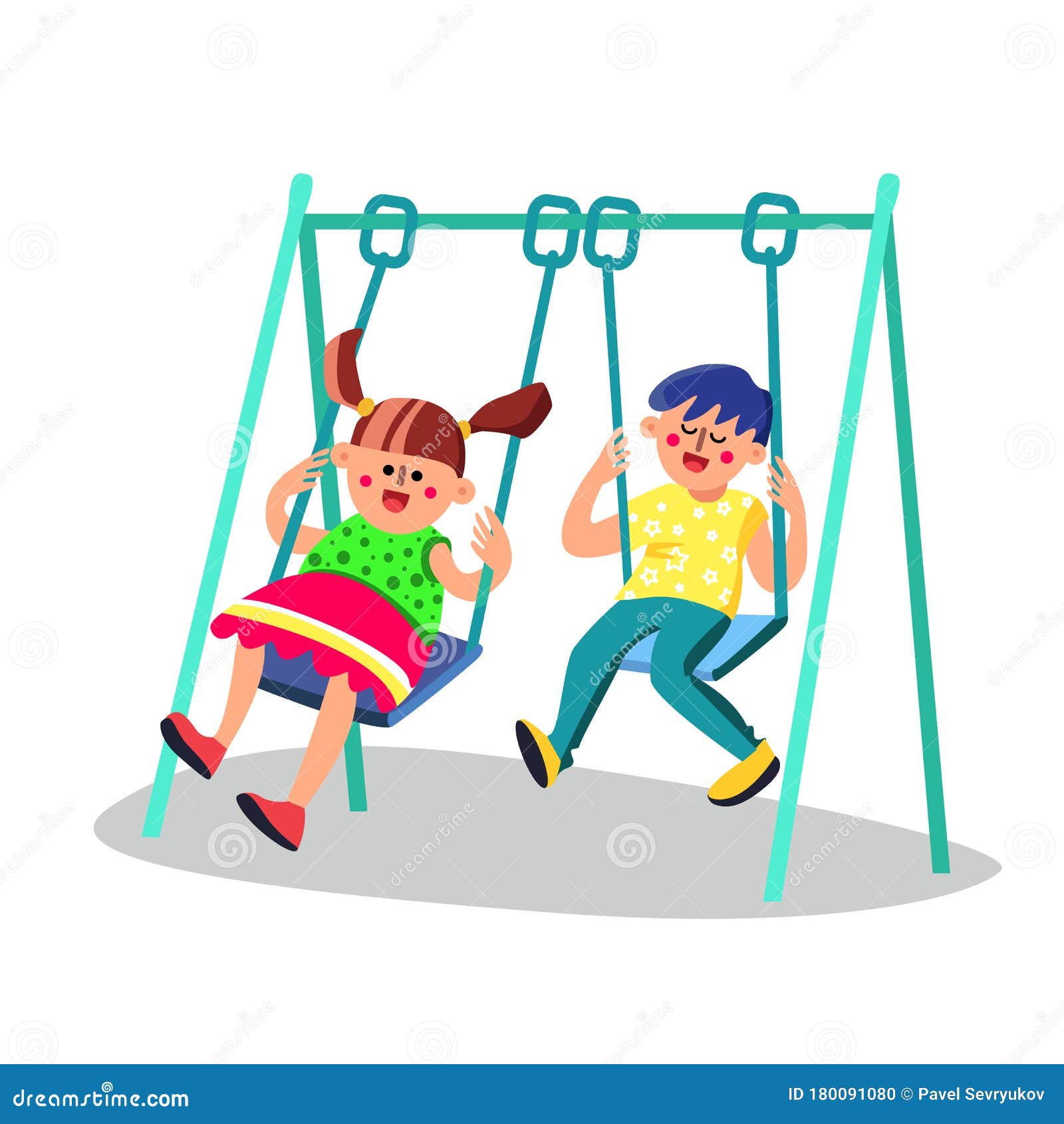 Cute Kids Having Fun On Swing In Playground Vector Stock Vector