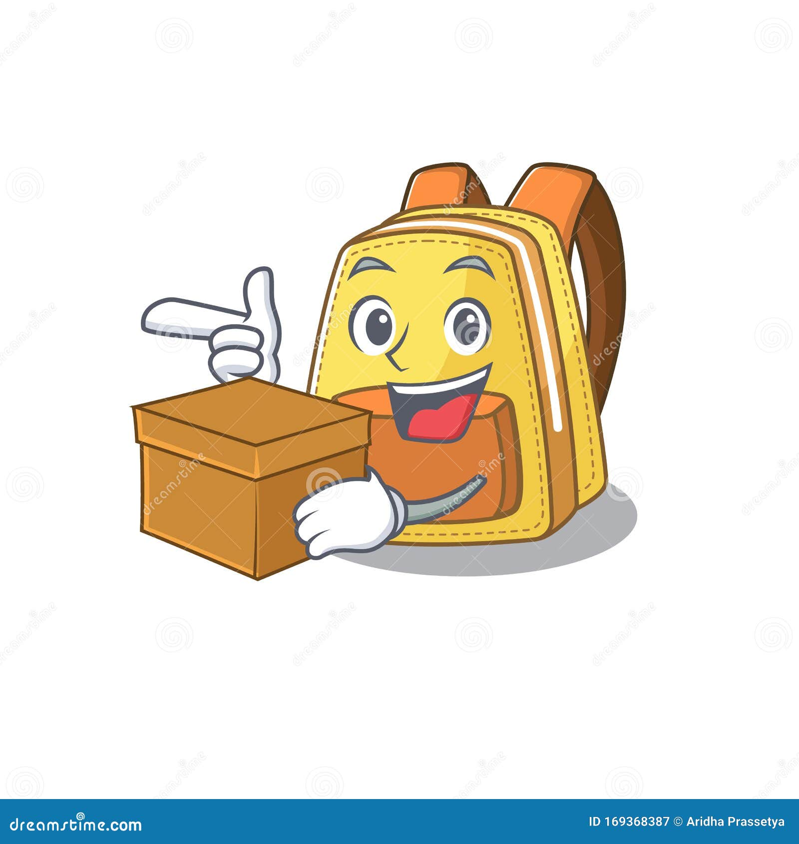 Cute Kids School Backpack Cartoon Character Having a Box Stock Vector