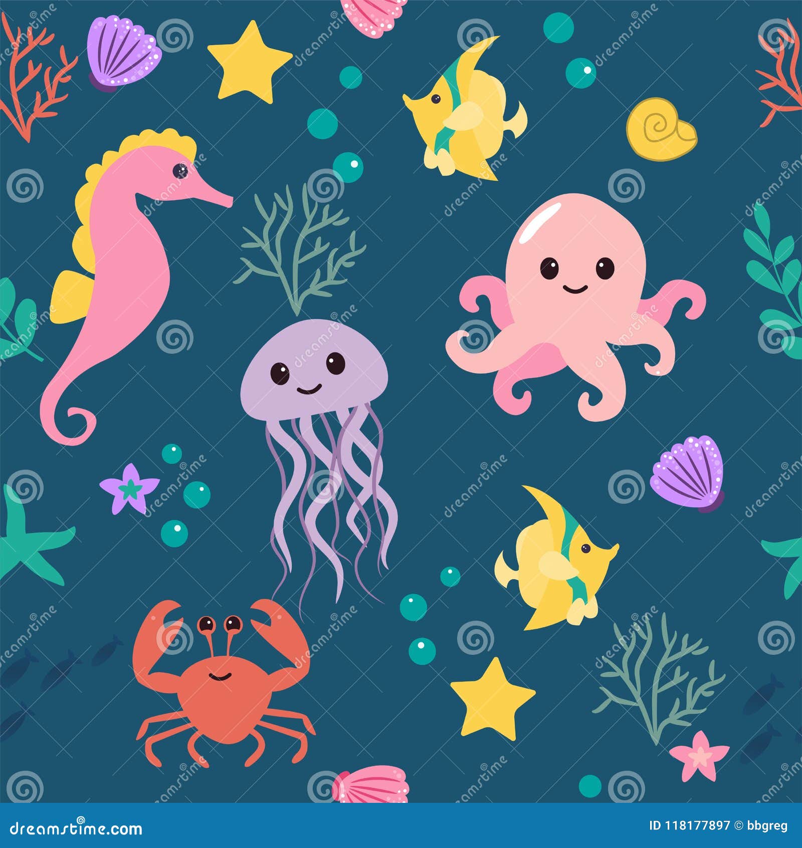 fish and wild marine animals seamless wallpaper on blue background  Inhabitants of the sea world cute funny underwater creatures 9465678  Vector Art at Vecteezy