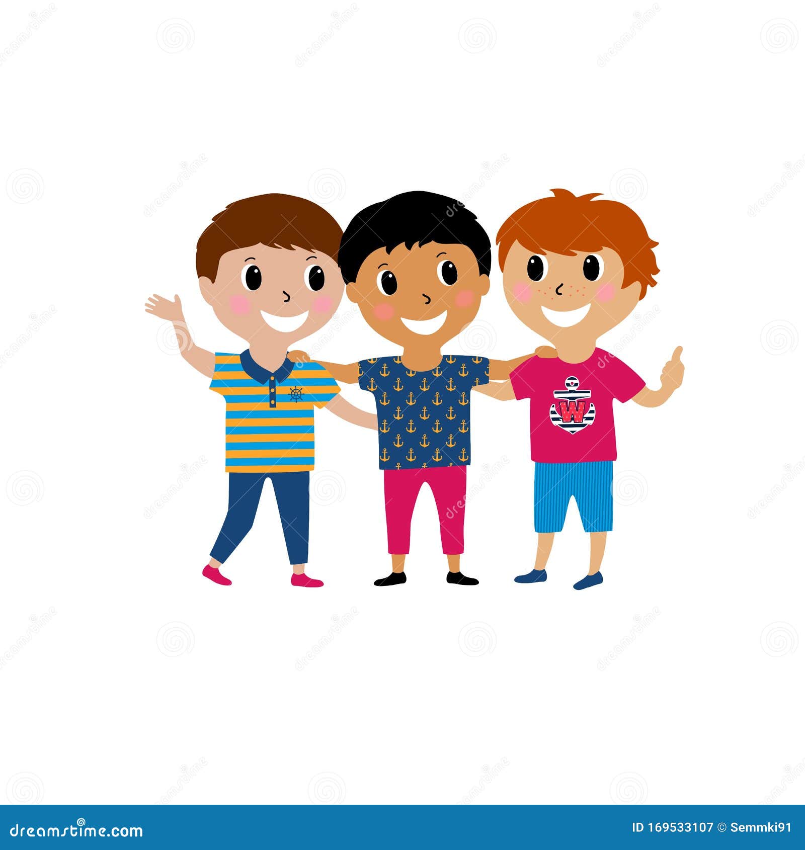 Cute Kids Smiling Cartoon Isolated on White Background. Three Best Friends.  Concept Vector of Friendship Stock Illustration - Illustration of human,  positive: 169533107