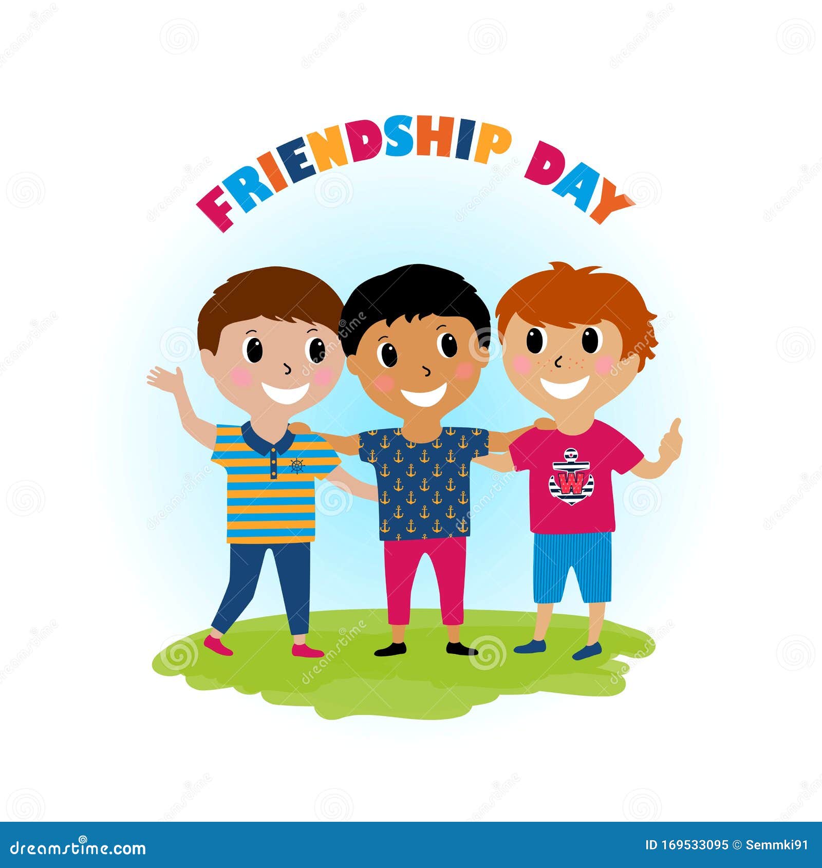 Download Cute Kids Smiling Cartoon Isolated On White Background. Three Best Friends. Concept Vector Of ...