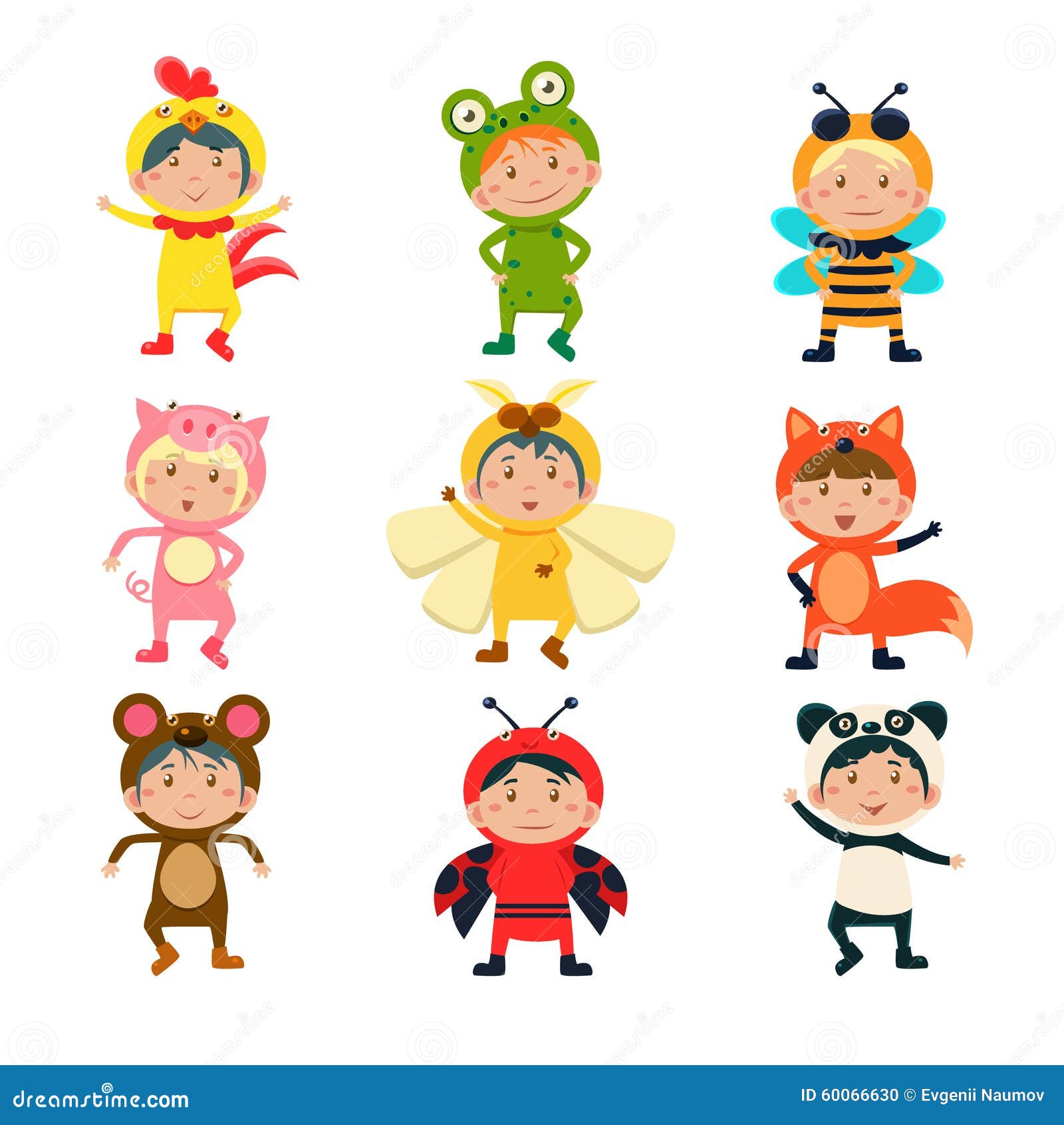 Cute Kids Wearing Animal Costumes Stock Vector - Illustration of cartoon,  panda: 60066630