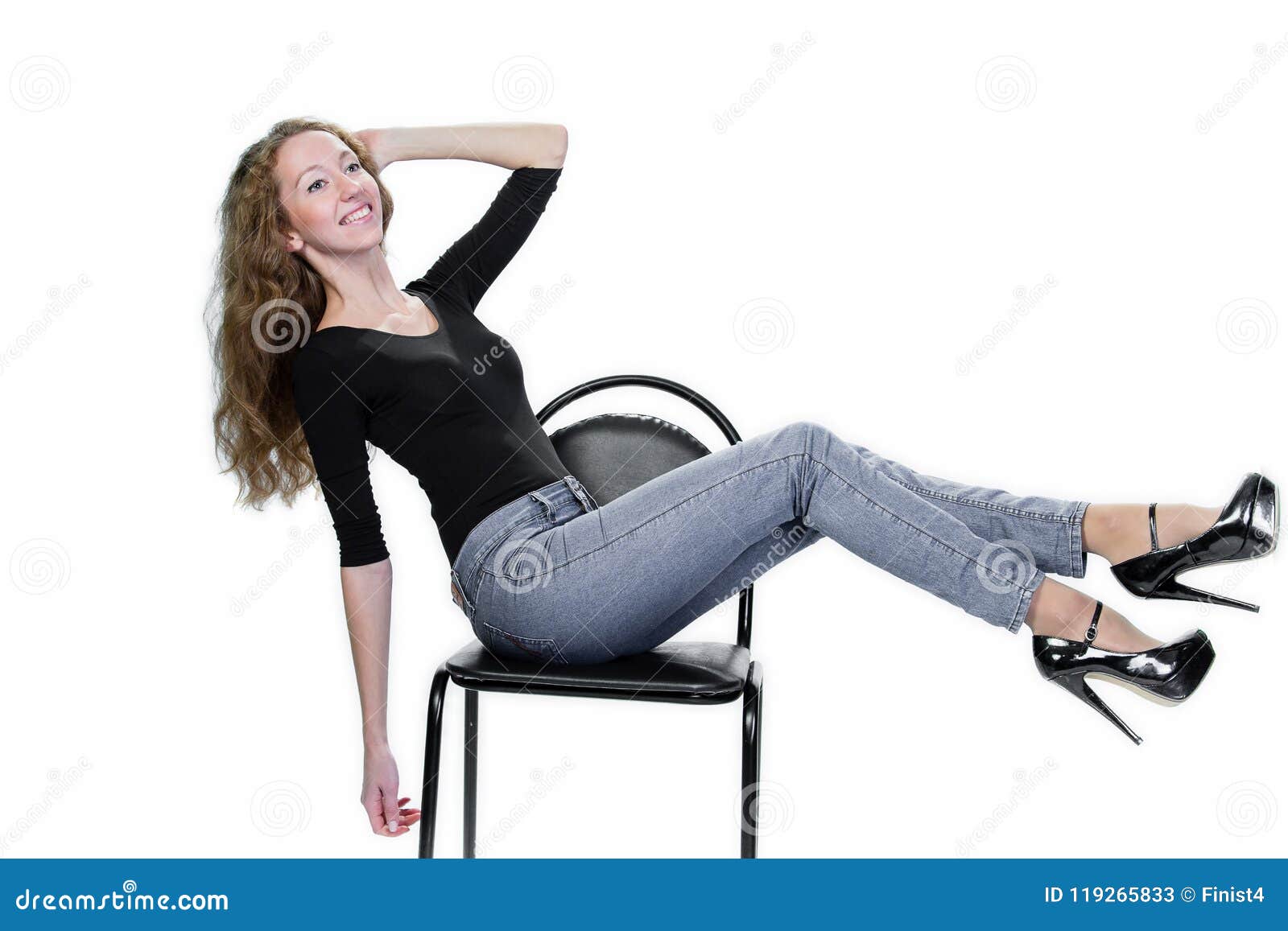 Cute Kinky Blonde Posing On A Chair Stock Image Image Of Gorgeous Blonde 119265833