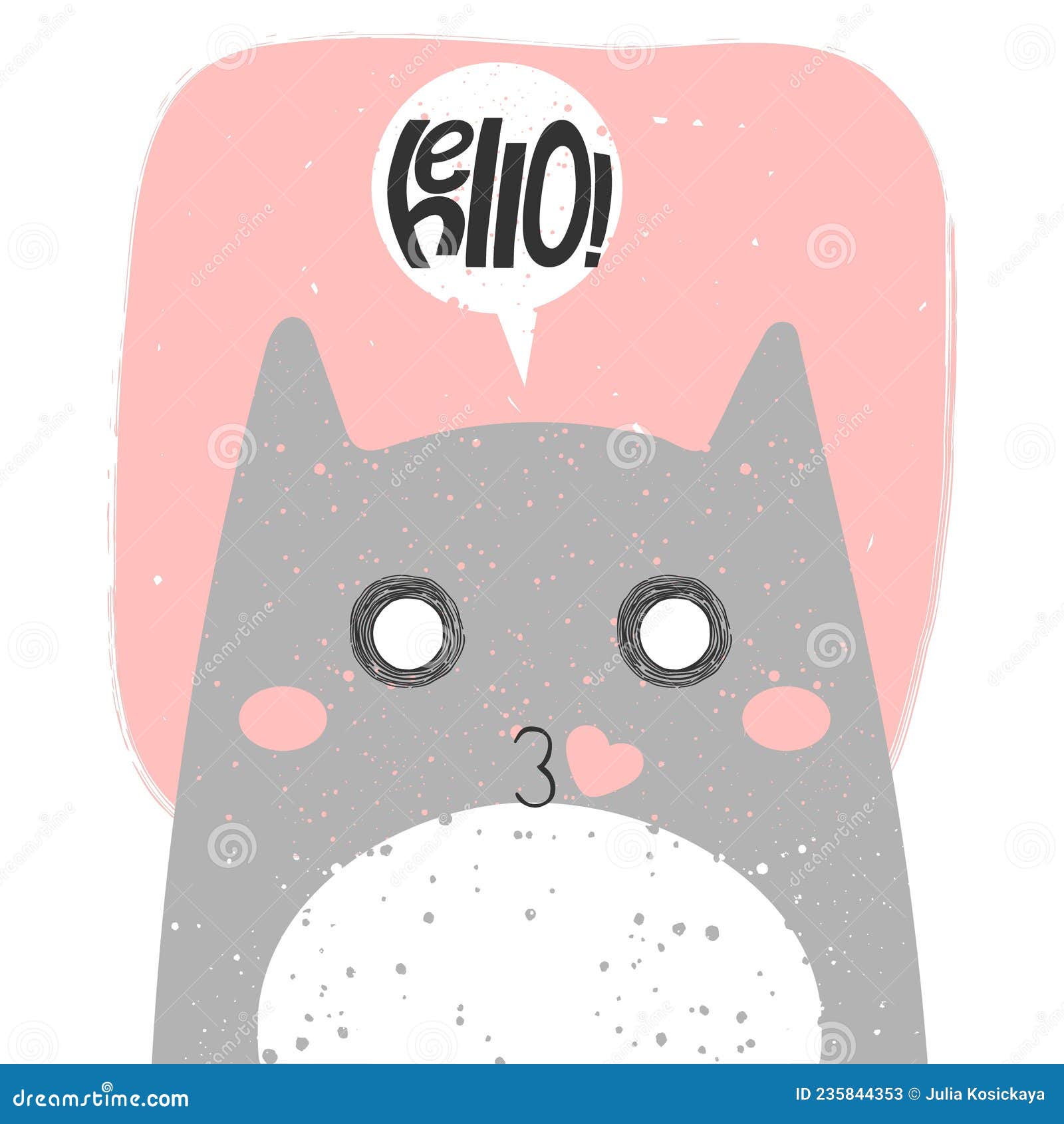 Cute Cat With Anime Emotion And Speech Babble Saying Hello Hand Drawn  Vector Illustration Of Kitty In Flat Cartoon Design Cute Childish Clip Art  With Kitten Isolated On White Background Stock Illustration 