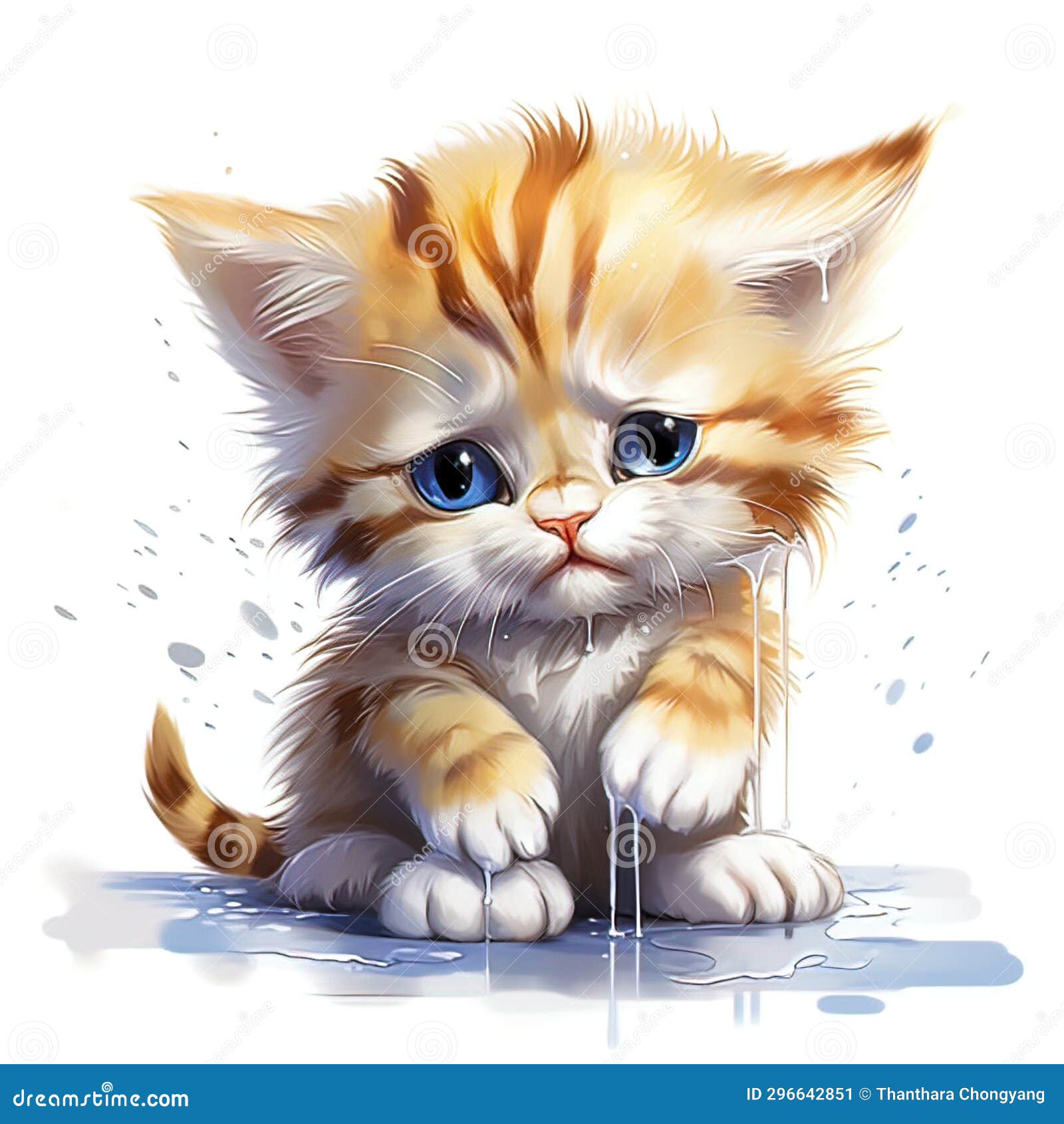 Cute Kitten is Crying on a White Backdround Stock Illustration Illustration of wing, animal