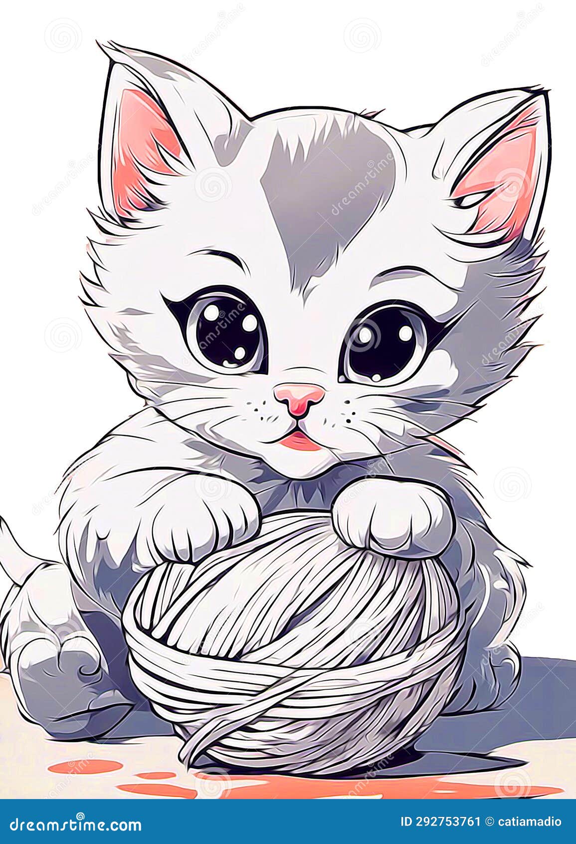 Cute Kitten Portrait Playing with Wool Ball, Ai Generated Stock ...