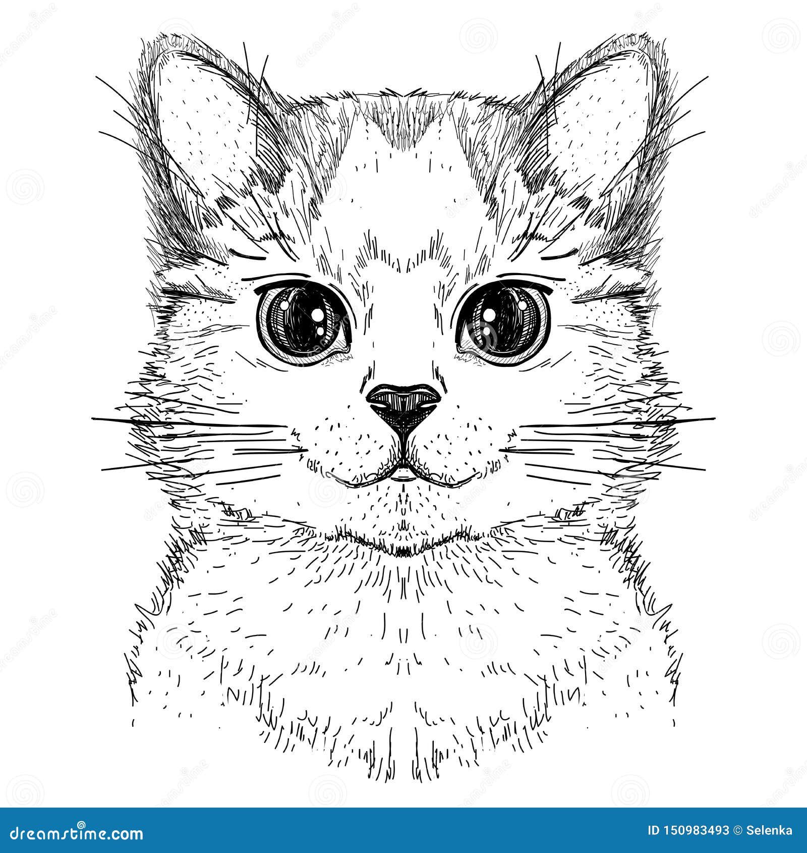 Cute Cat Muzzle in Doodle Style. Hand Drawn Sketch Kitty for Print and  Design Stock Vector - Illustration of moustache, drawing: 226339204
