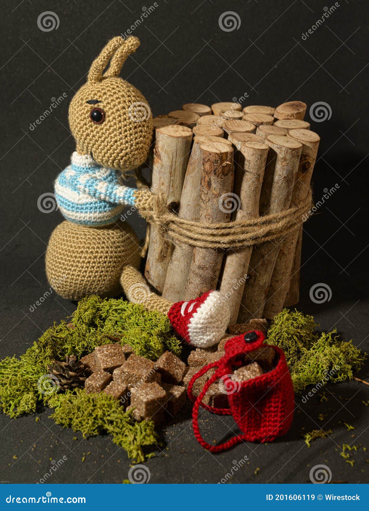 Download Cute Knitted Toy Bunny With A Small Bundle Of Firewood Perfect For Easter Decorations Stock Image Image Of Happy Festive 201606119