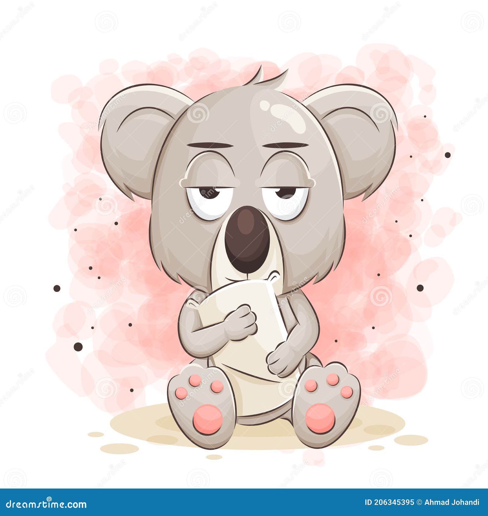 Cute Koala Cartoon Hugging Pillow Vector Illustration Stock