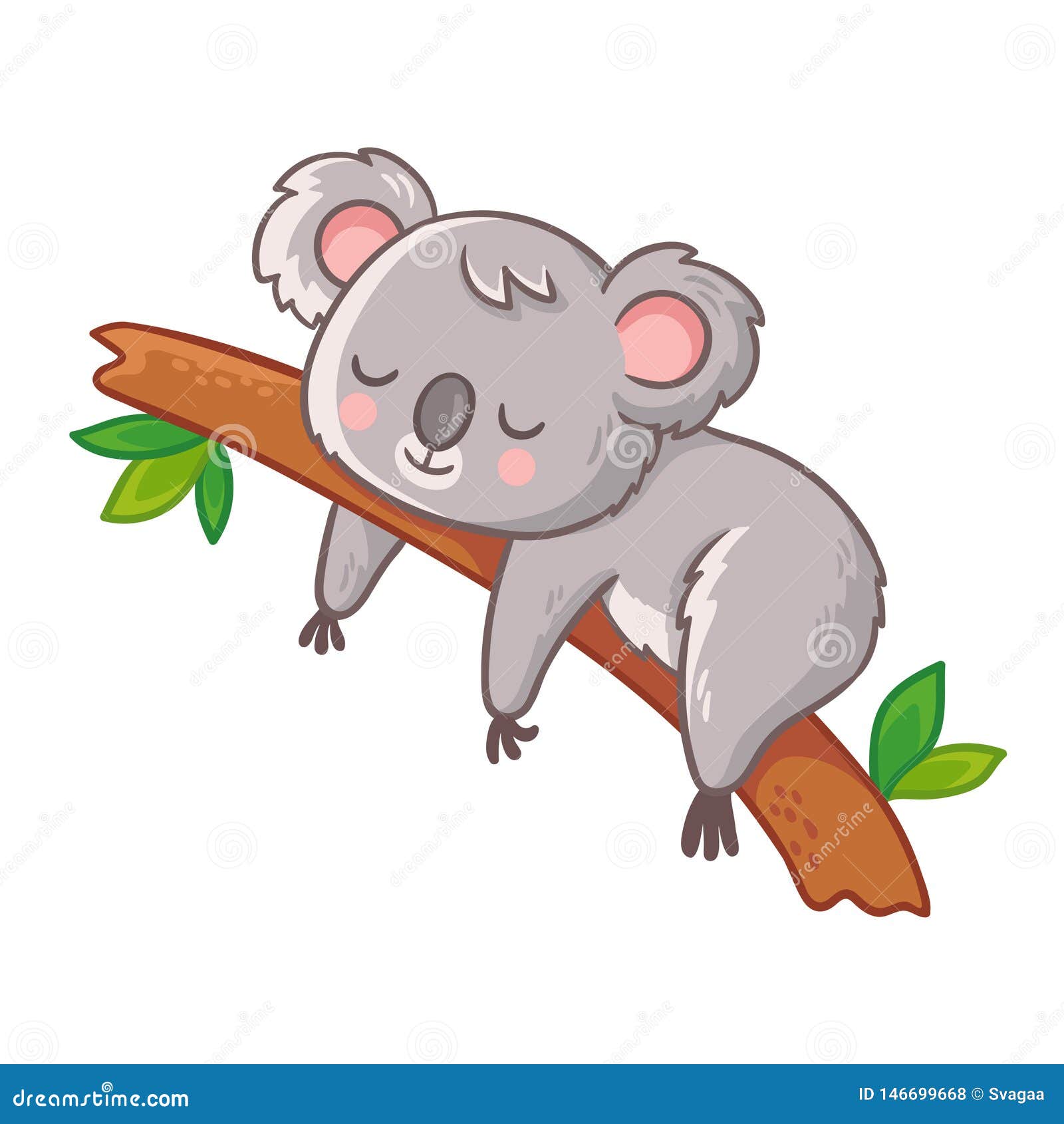Cute Koala is Sleeping on a Tree. Vector Illustration Stock