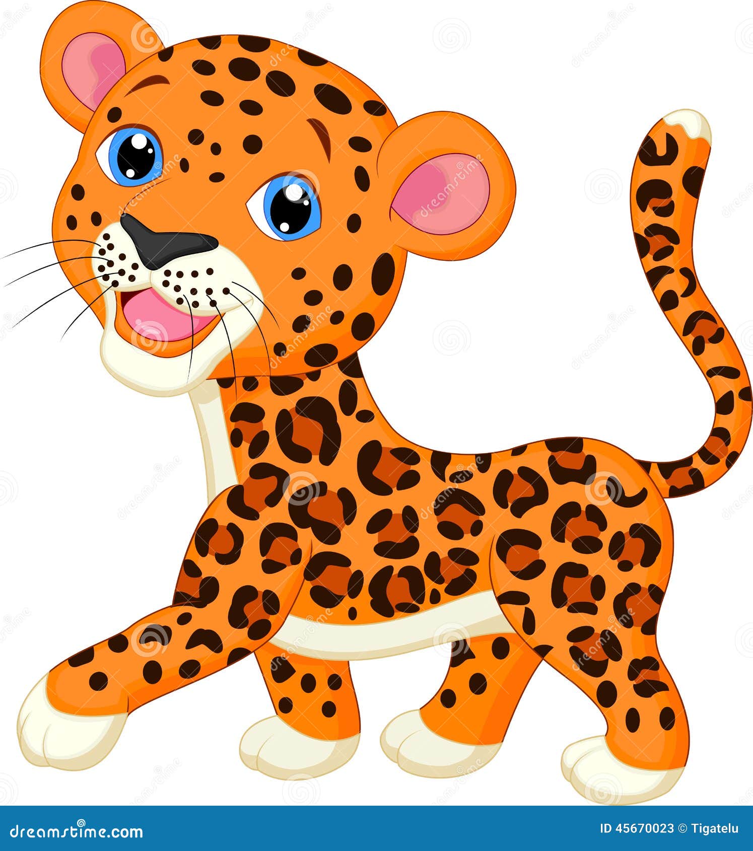 A Leopard In A Cartoon Style Lies In A Clearing. Leopard On A White